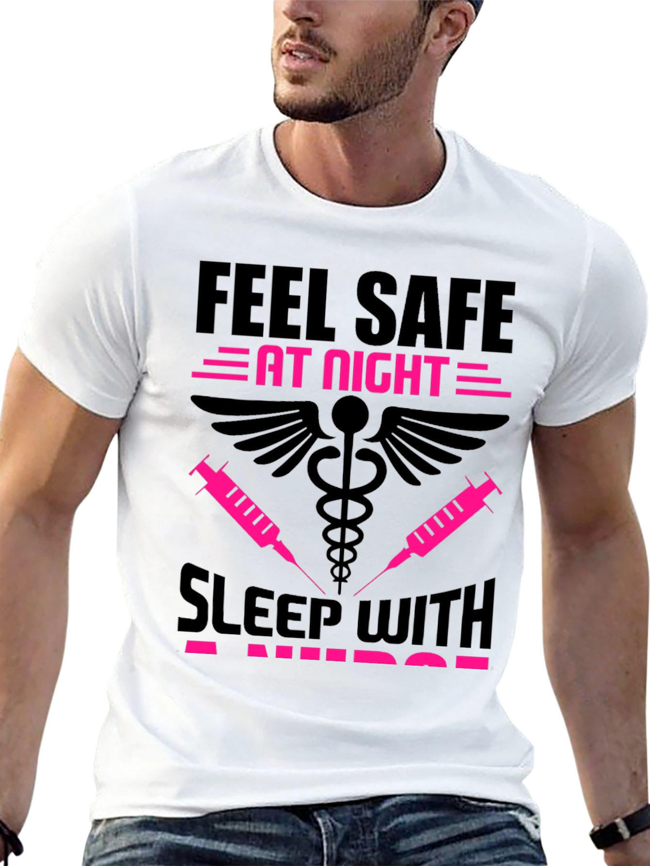 Black Feel Safe Sleep With A Nurse Black T-Shirt view 13