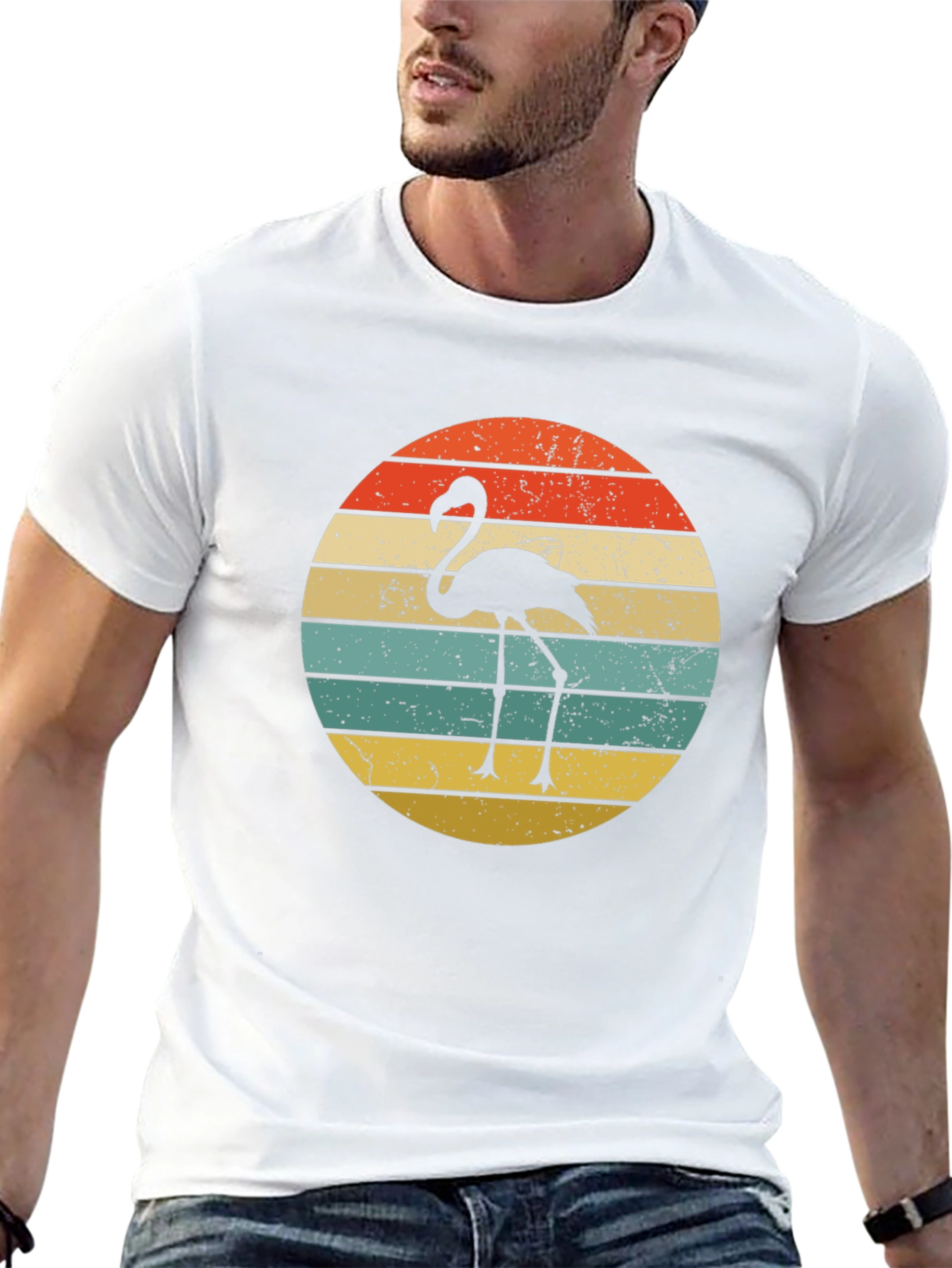 Black Retro Flamingo Sunset Graphic T-Shirt view 13