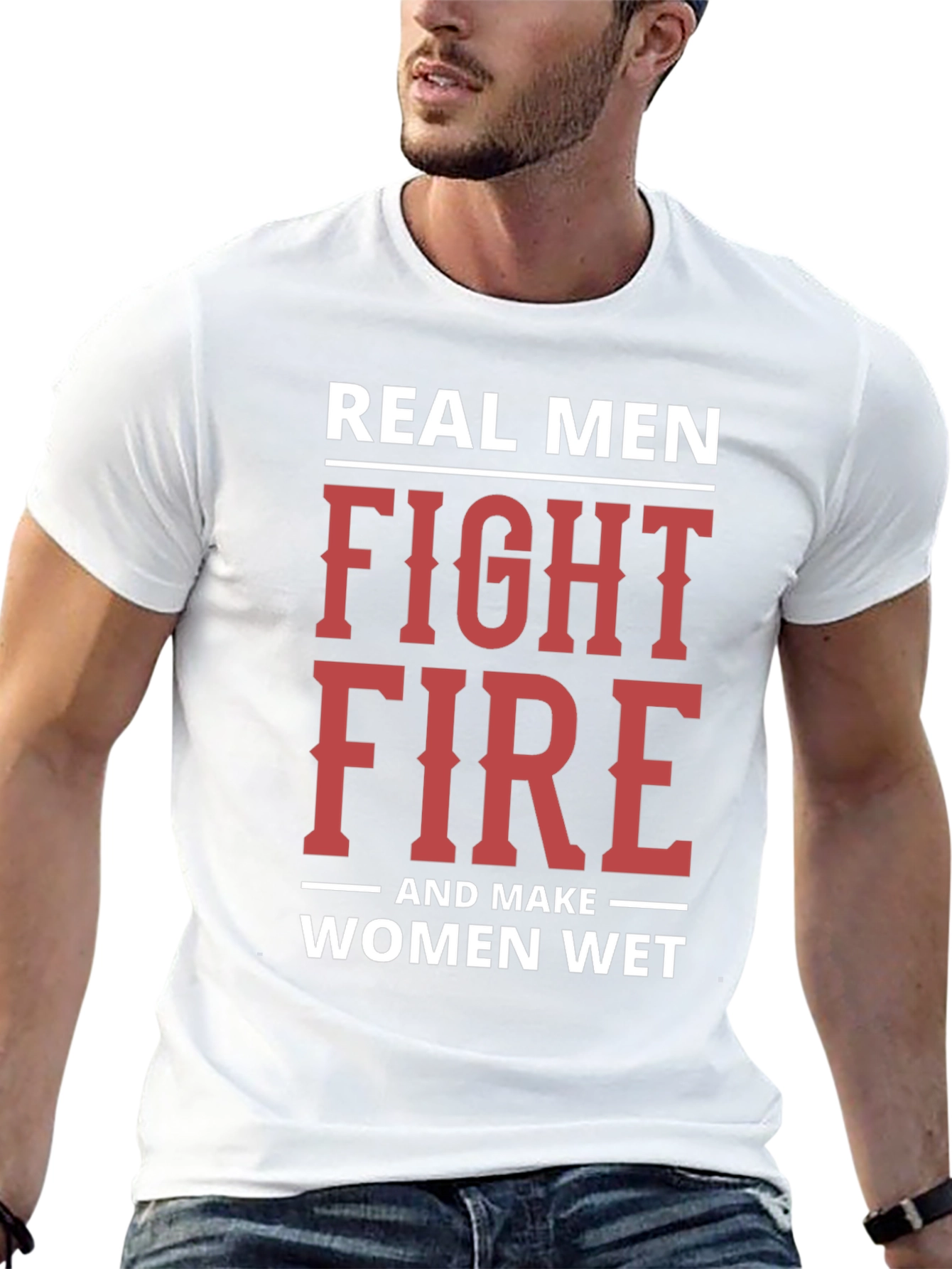 Black Real Men Fight Fire T-Shirt view 13