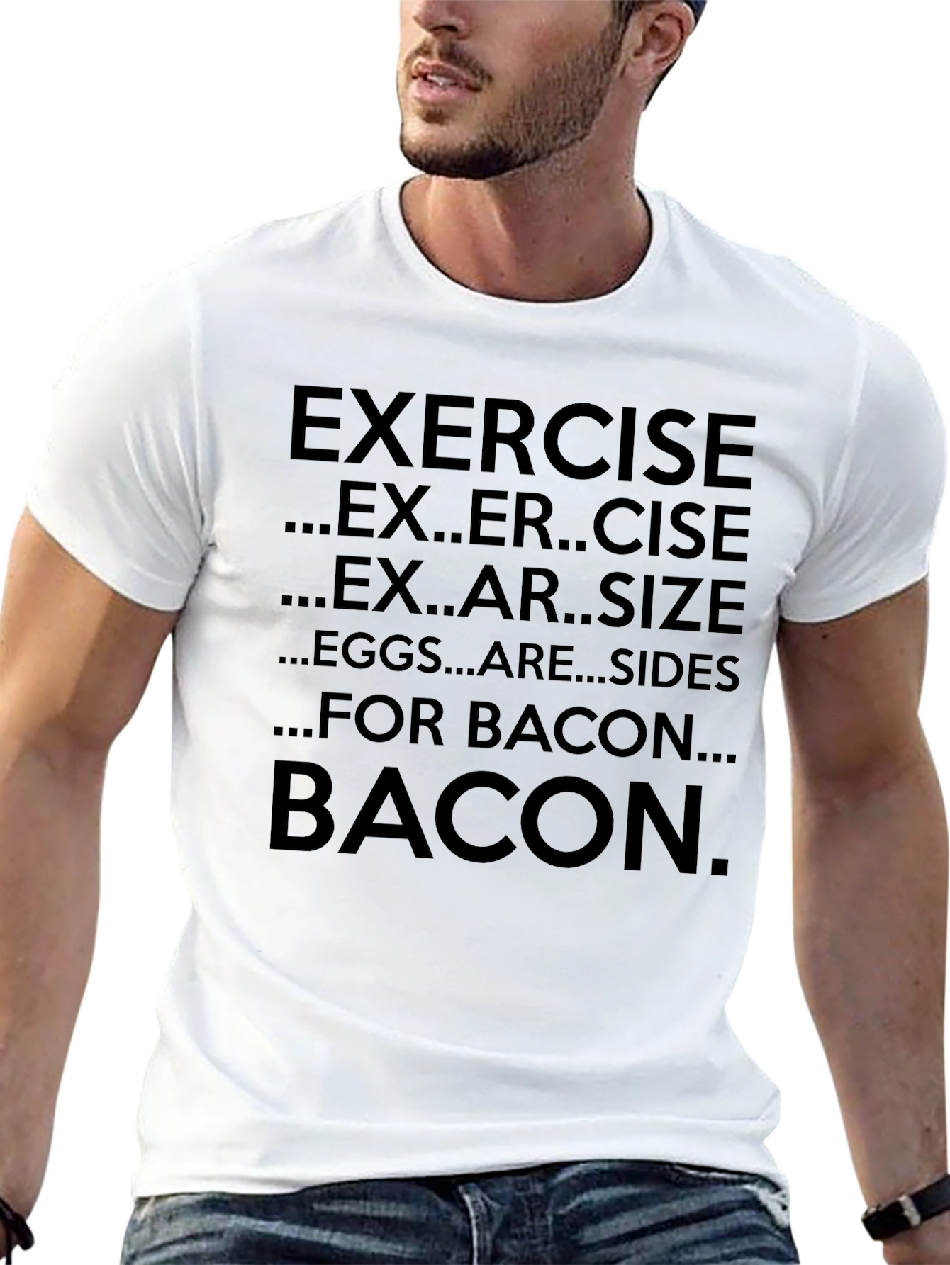 Black Exercise Bacon Funny Graphic T-Shirt view 13