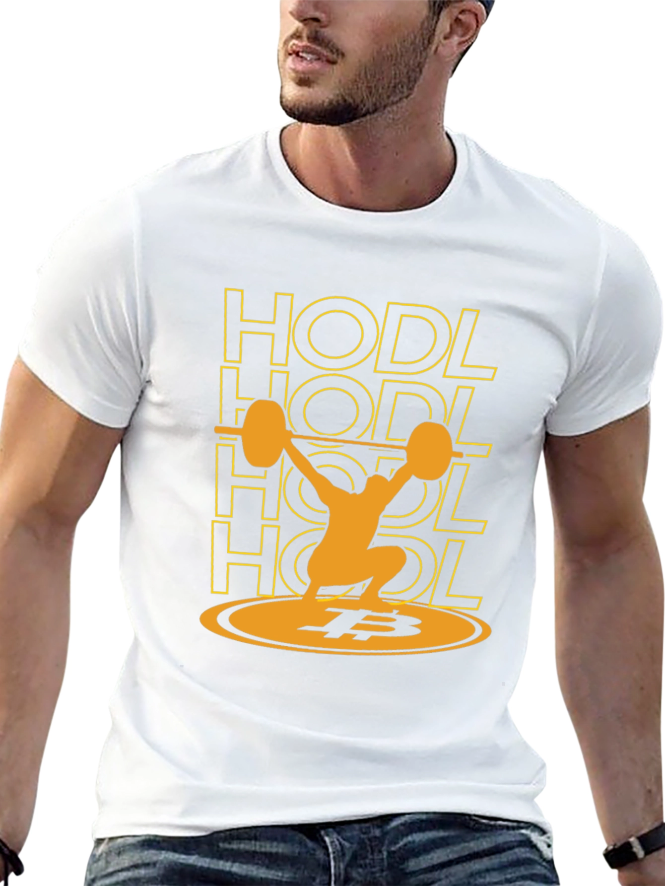 Black HODL Bitcoin Weightlifting Black T-Shirt view 13