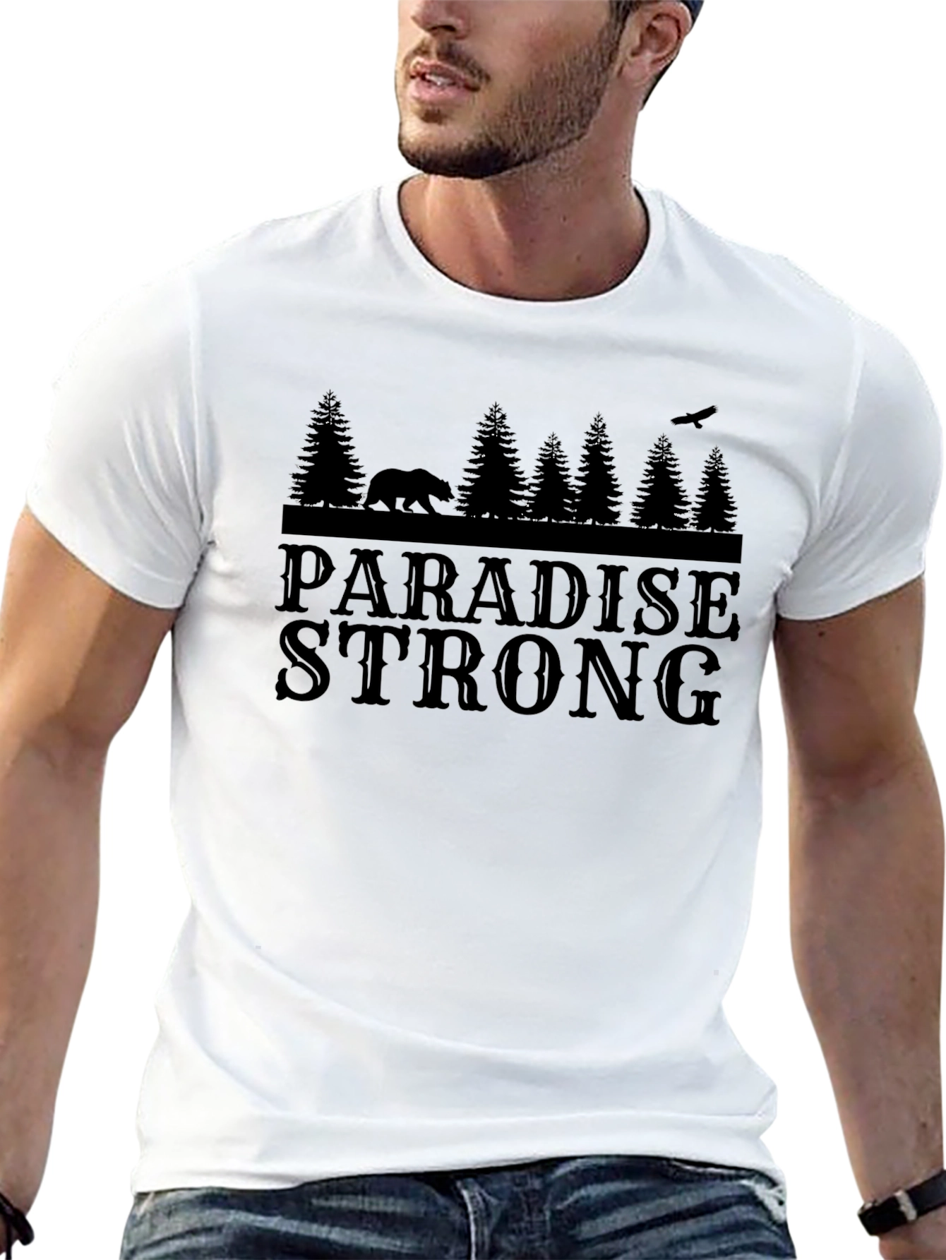 Black Paradise Strong Black T-Shirt - Bear & Forest Graphic view 13
