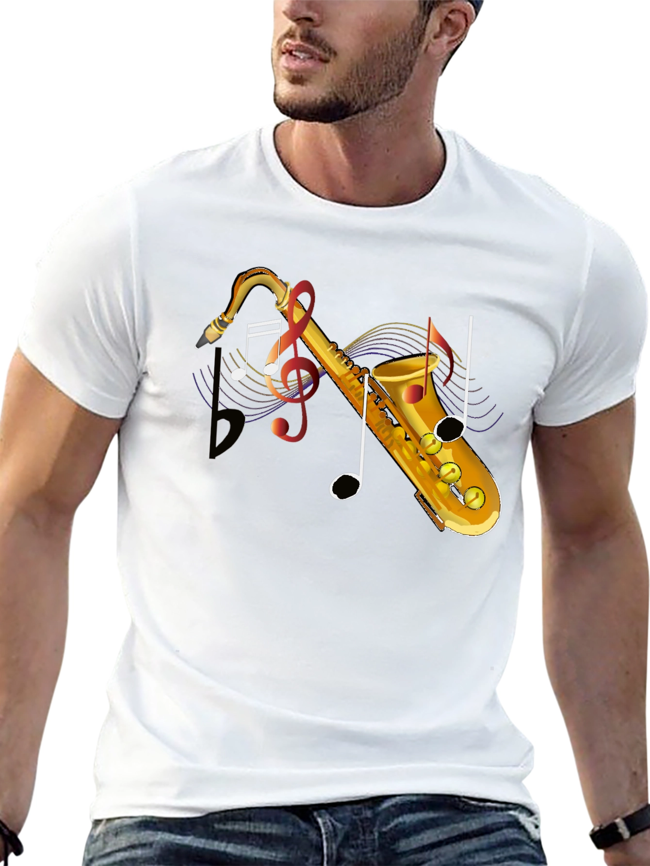 Black Saxophone Music Note Graphic T-Shirt view 13