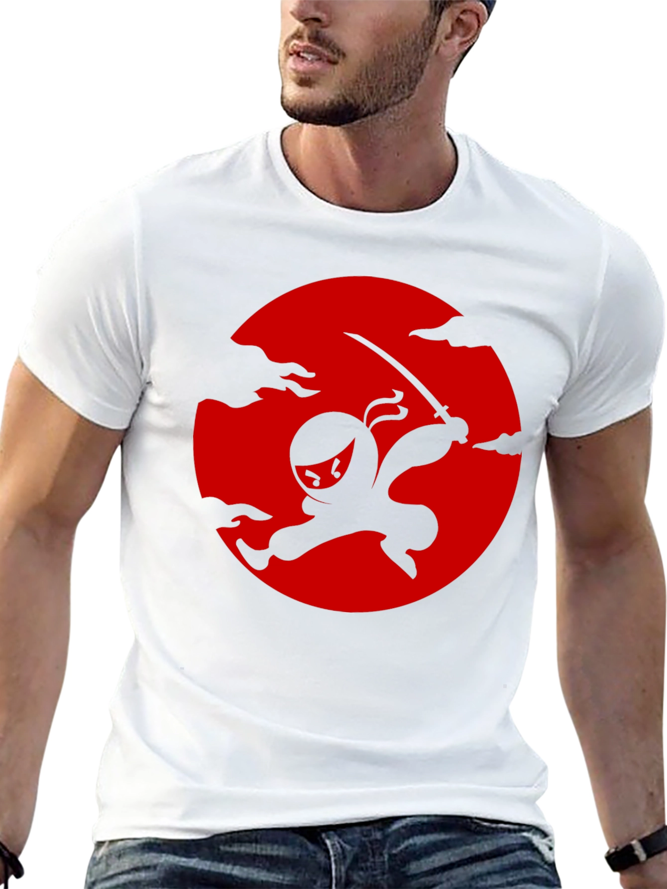 Black Ninja Silhouette Graphic Tee - Black Cotton T-Shirt view 13