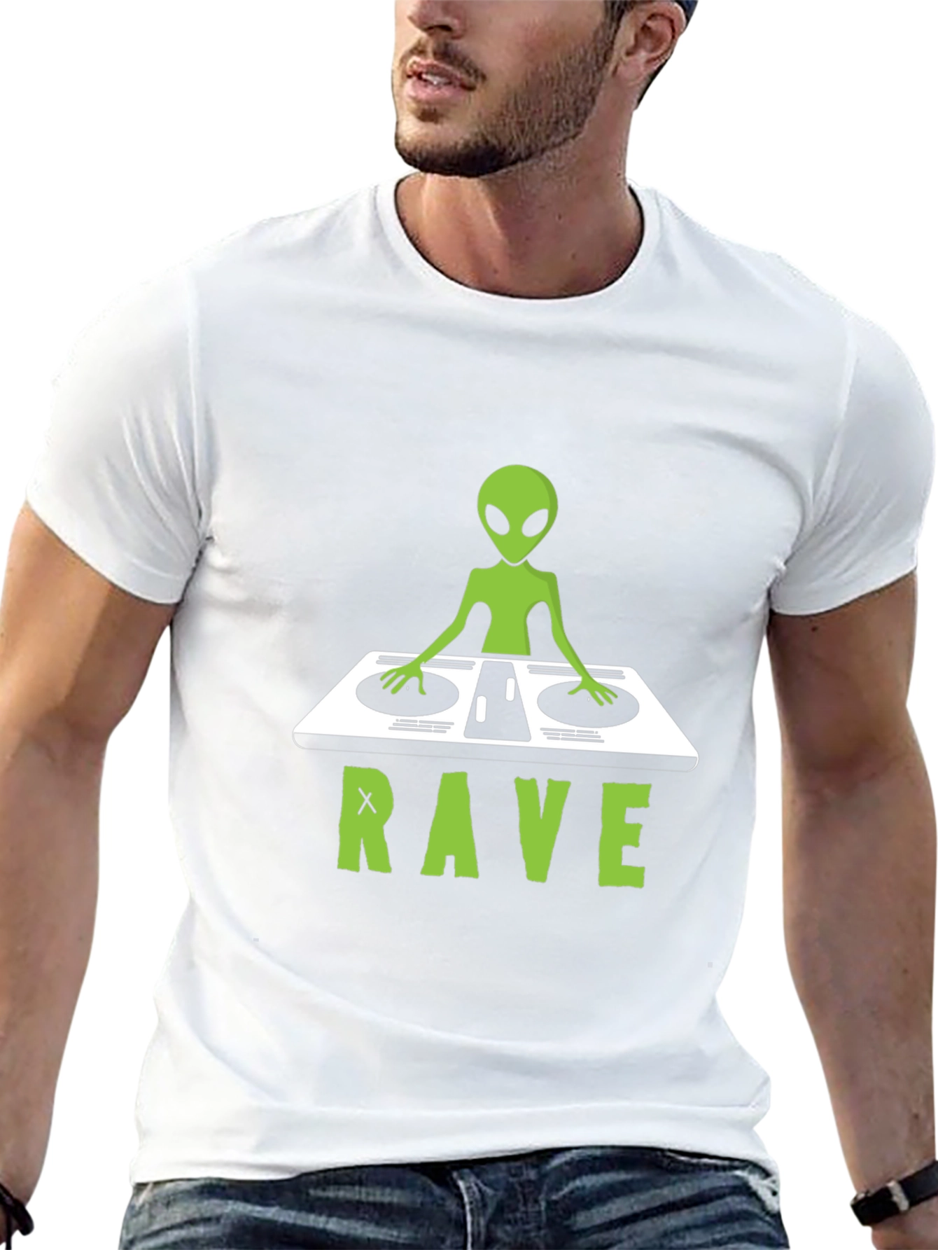 Black Alien DJ Rave T-Shirt - Unique Graphic Tee view 13
