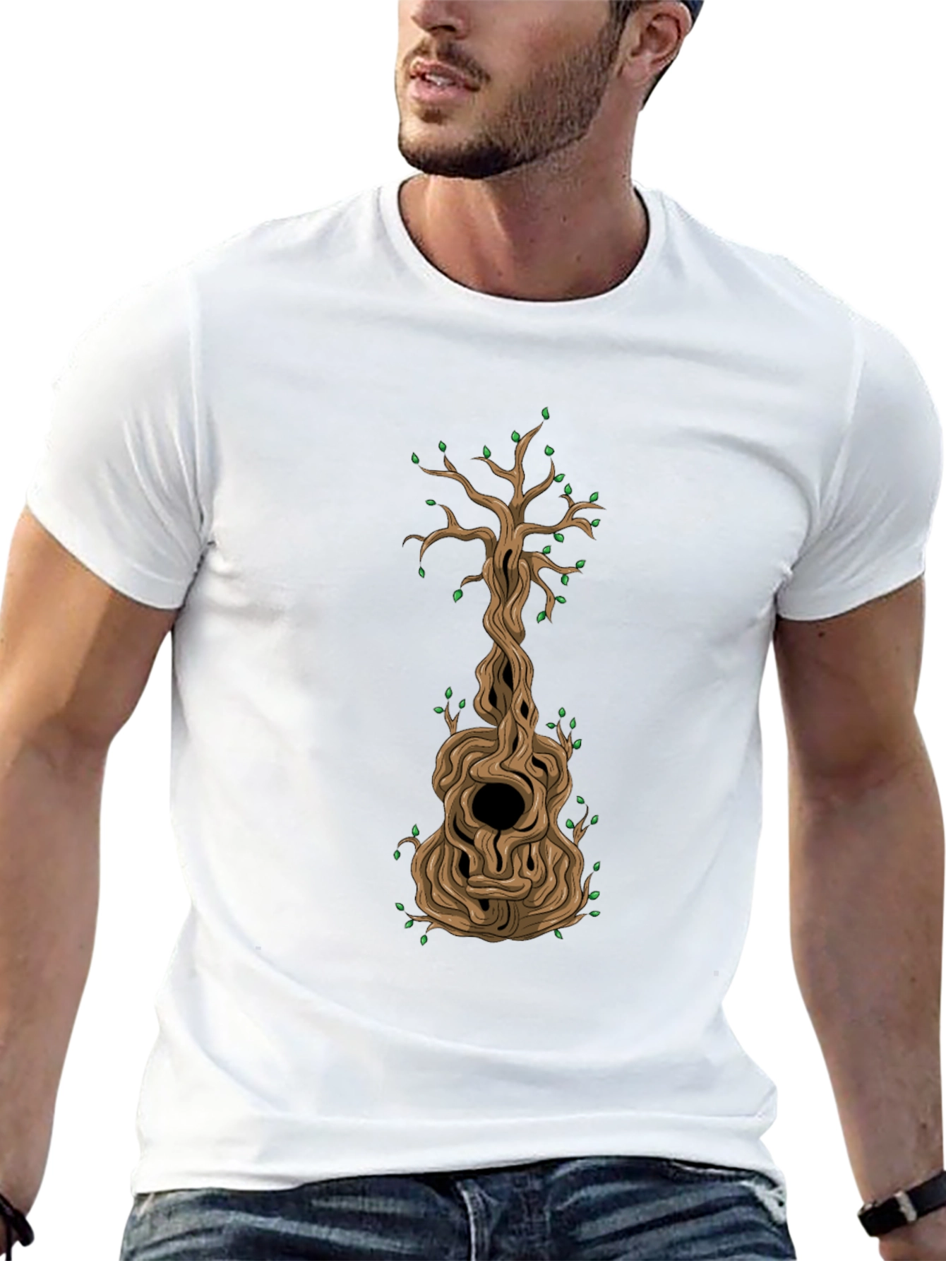 Black Guitar Tree Graphic T-Shirt - Unique Design view 13