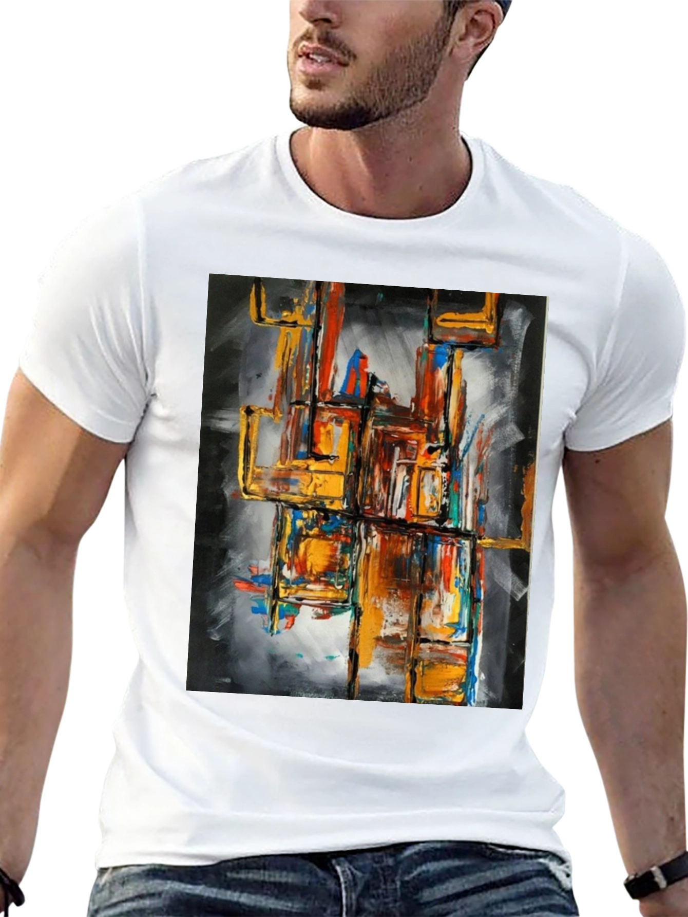 Black Abstract Art Men's Graphic Tee - Black view 13