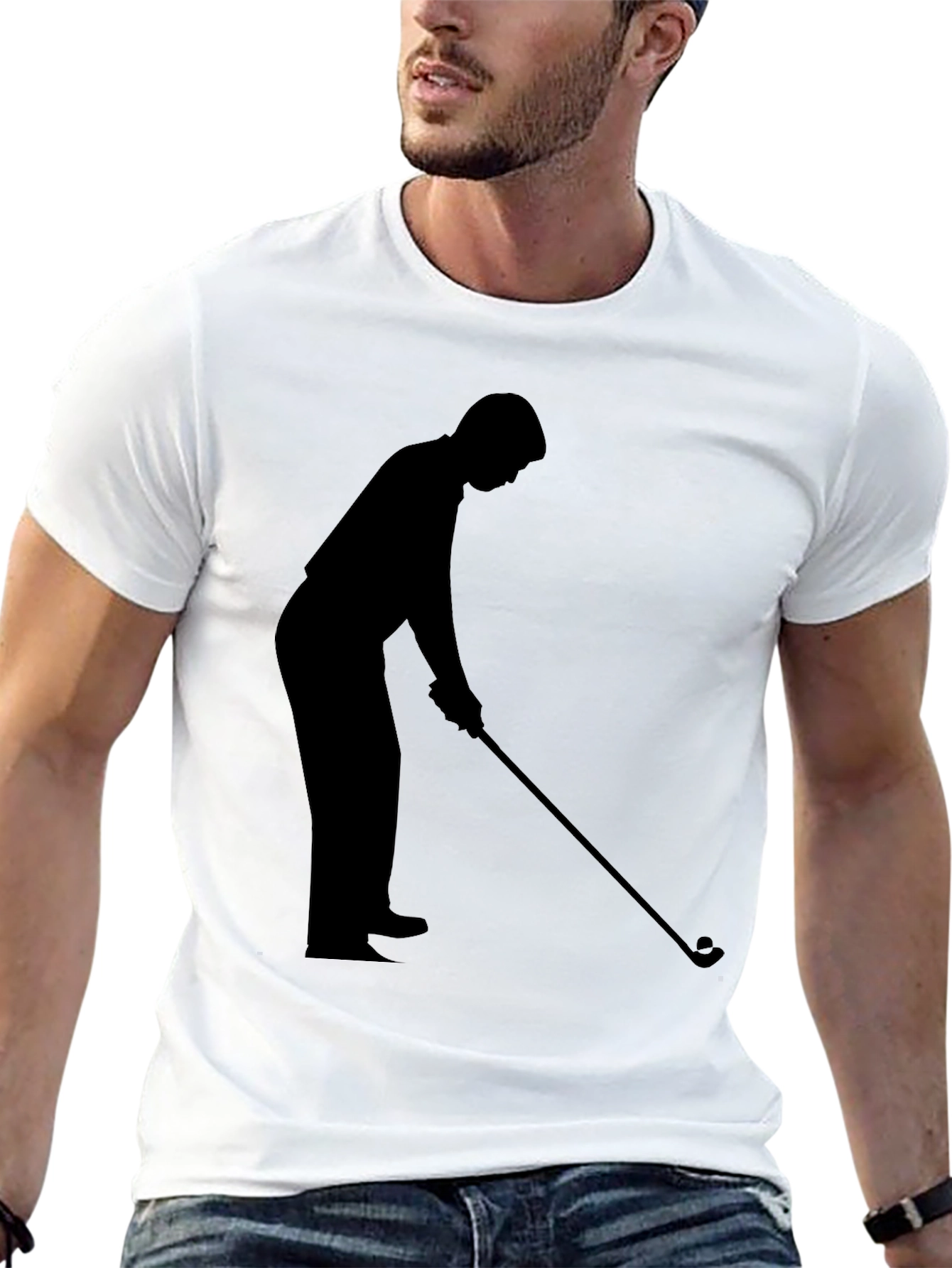 Black Golfer Silhouette Black T-Shirt view 13