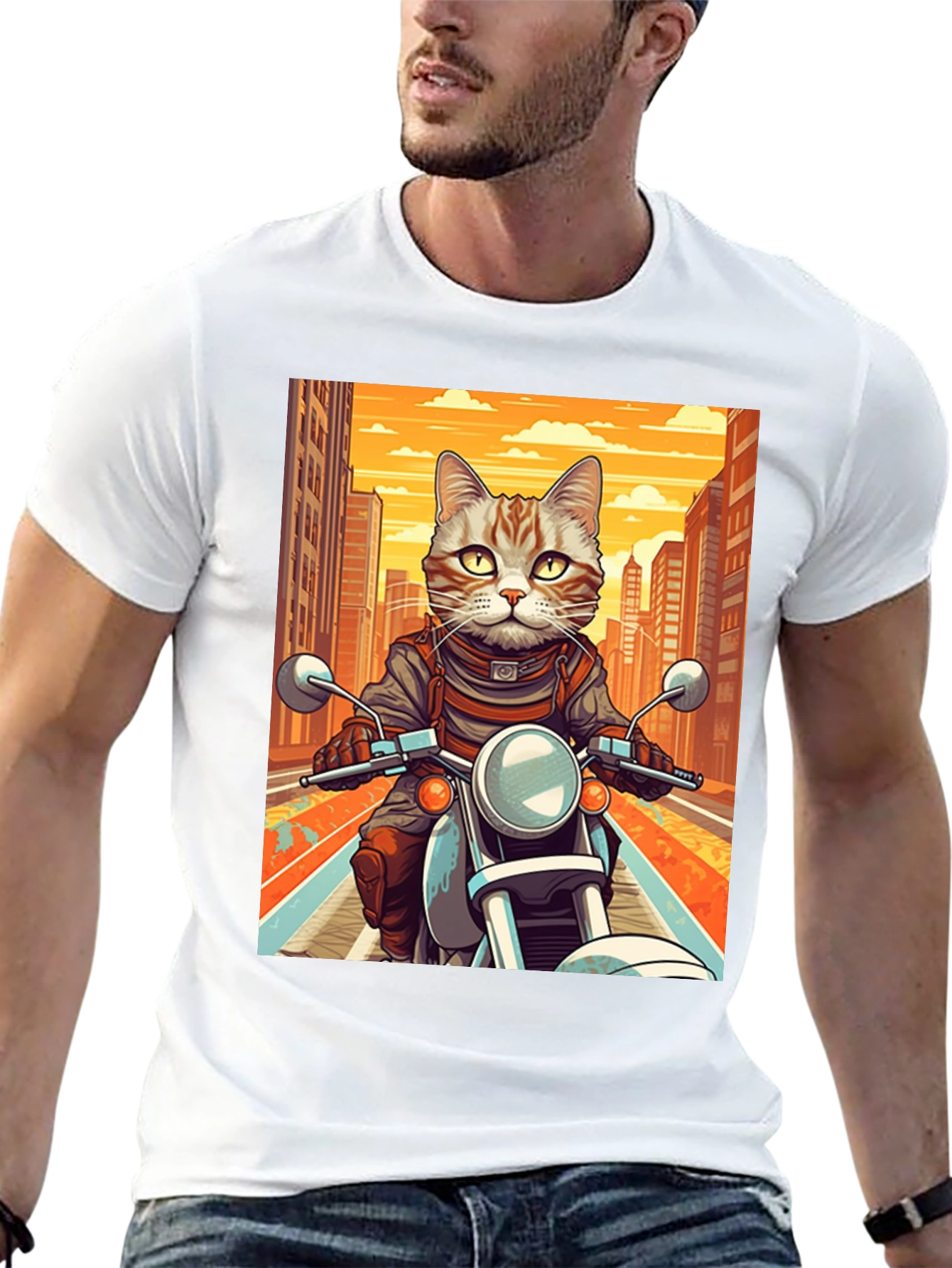 Black Cat on Motorcycle Graphic Tee view 13