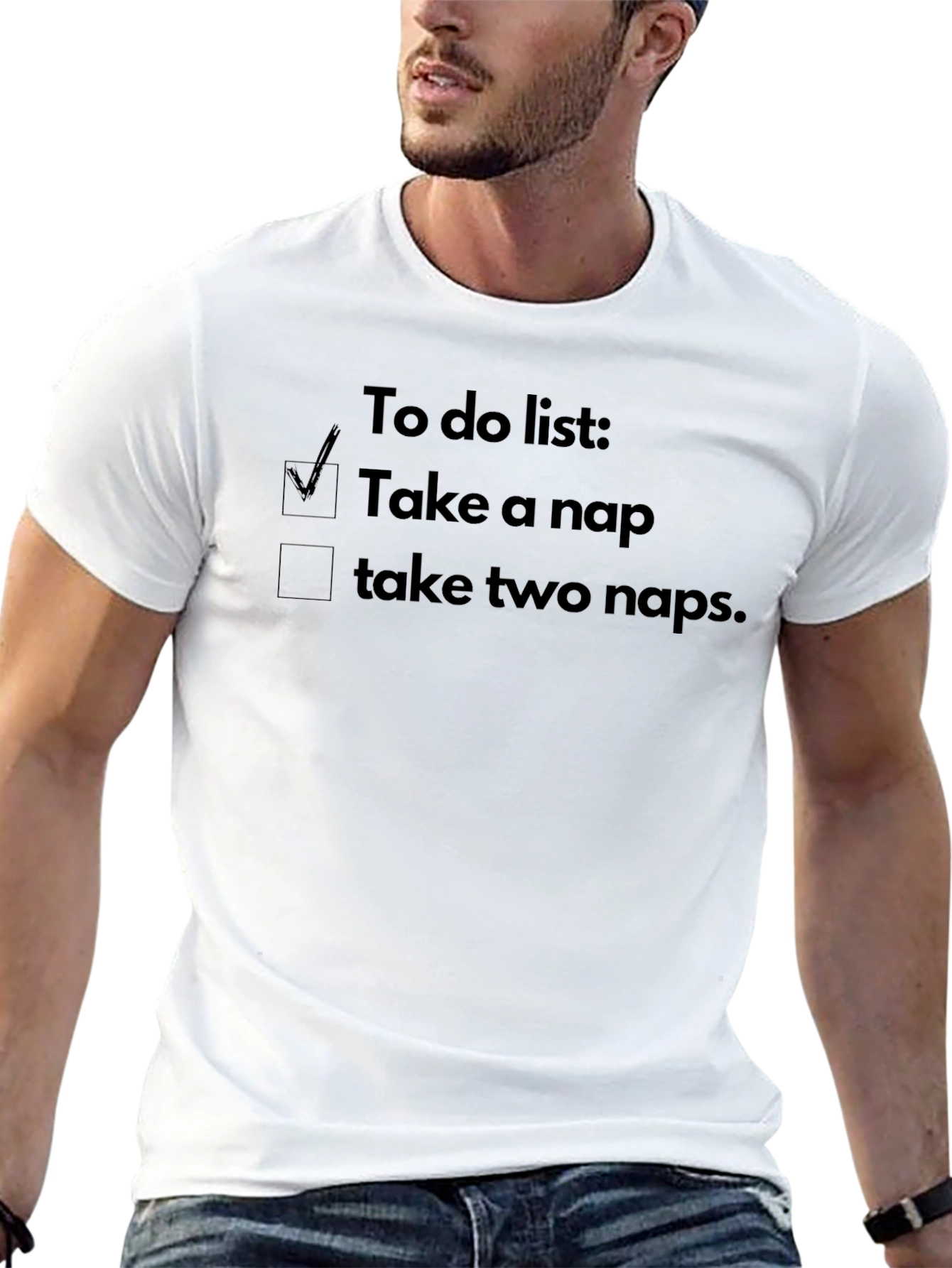 Black Funny Nap To-Do List Graphic Tee - Black Cotton T-Shirt view 13