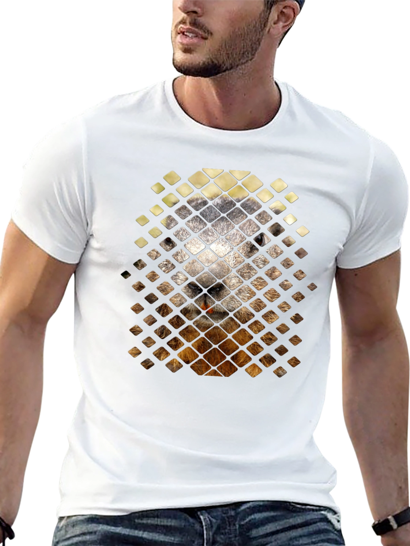 Black Groundhog Grid Tee - Unique Animal Graphic T-Shirt view 13
