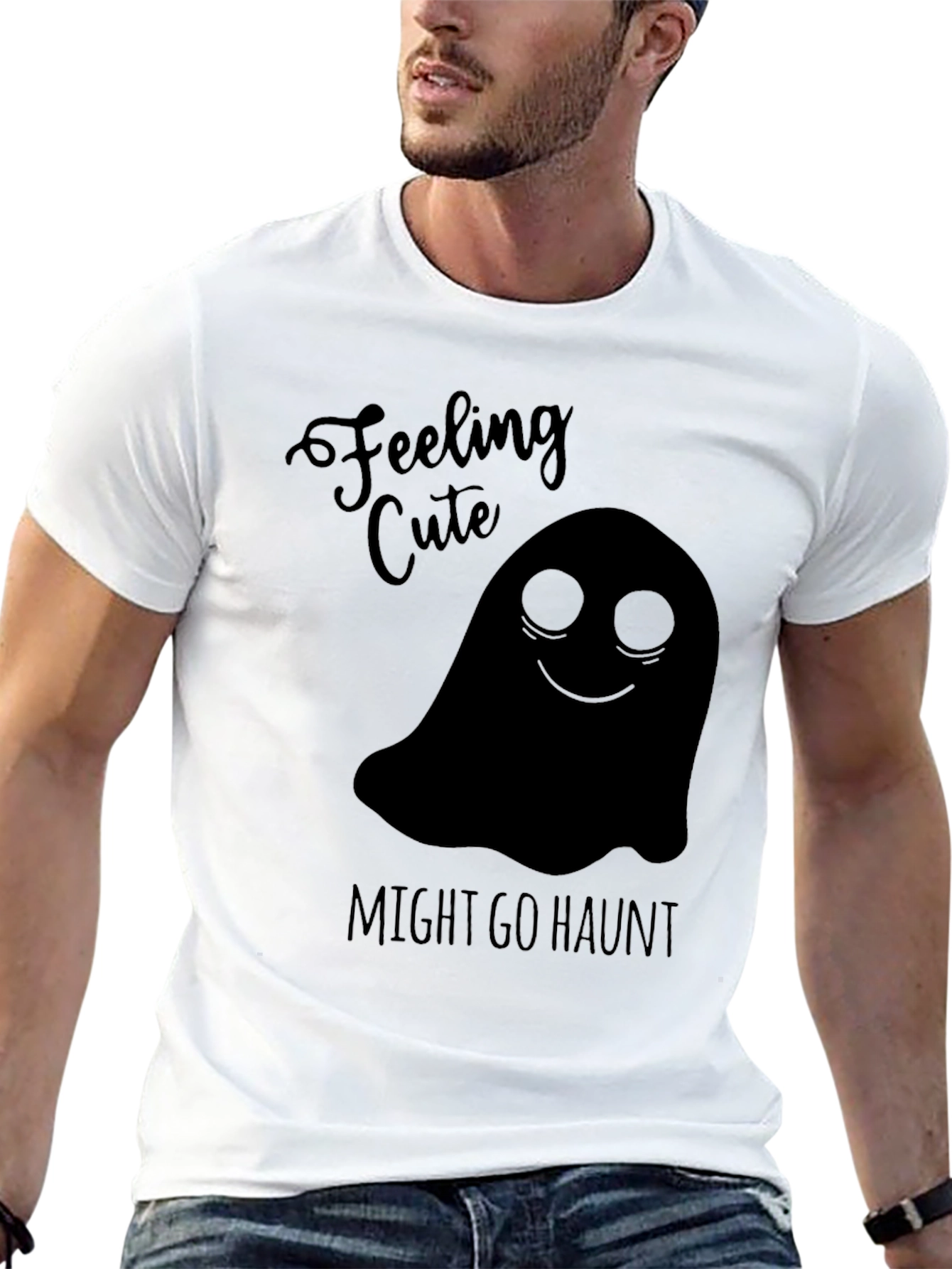 Black Feeling Cute Ghost Graphic Tee - Halloween Shirt view 13
