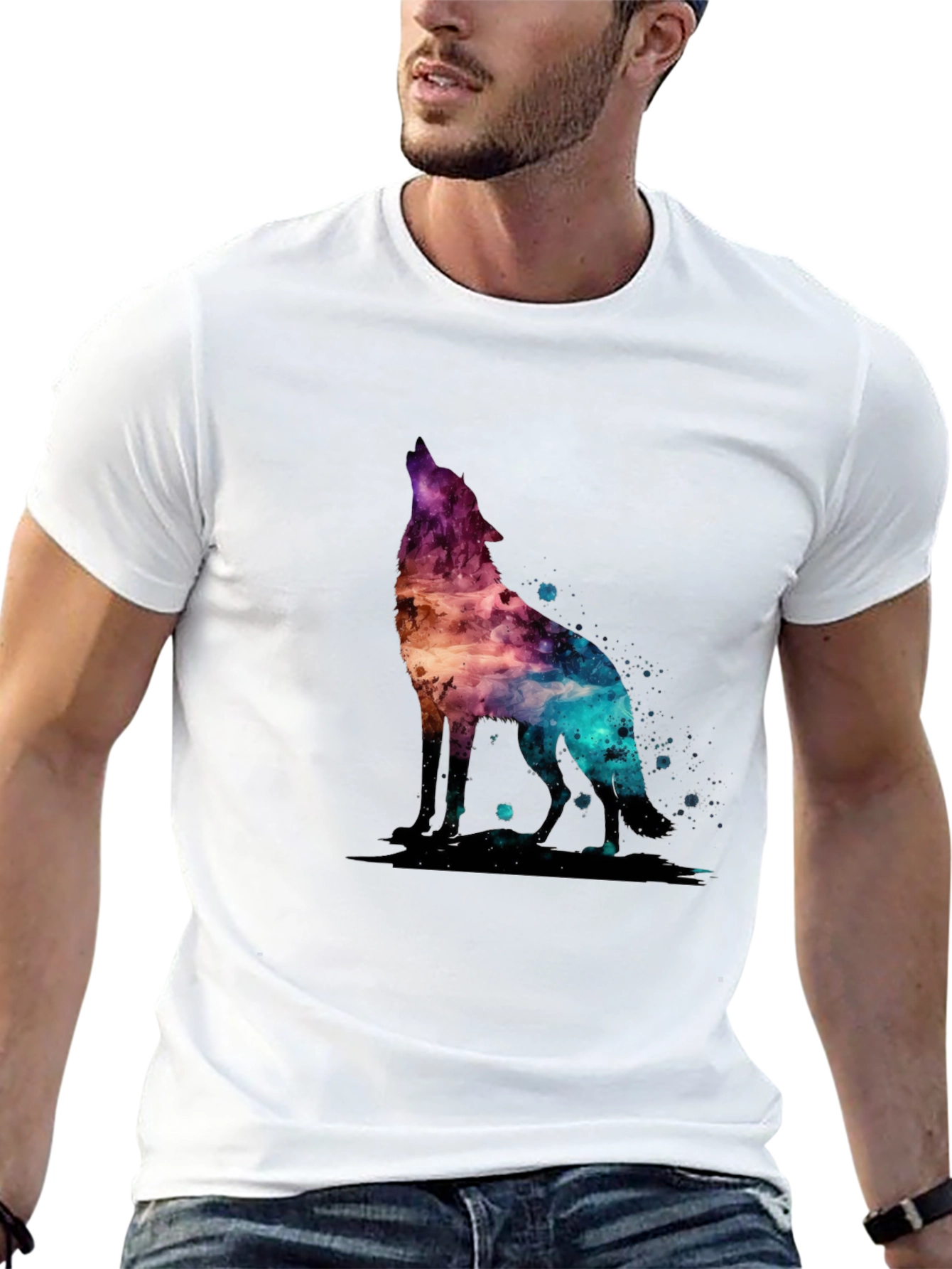 Black Galaxy Wolf Graphic T-Shirt - Stylish Men's Tee view 13
