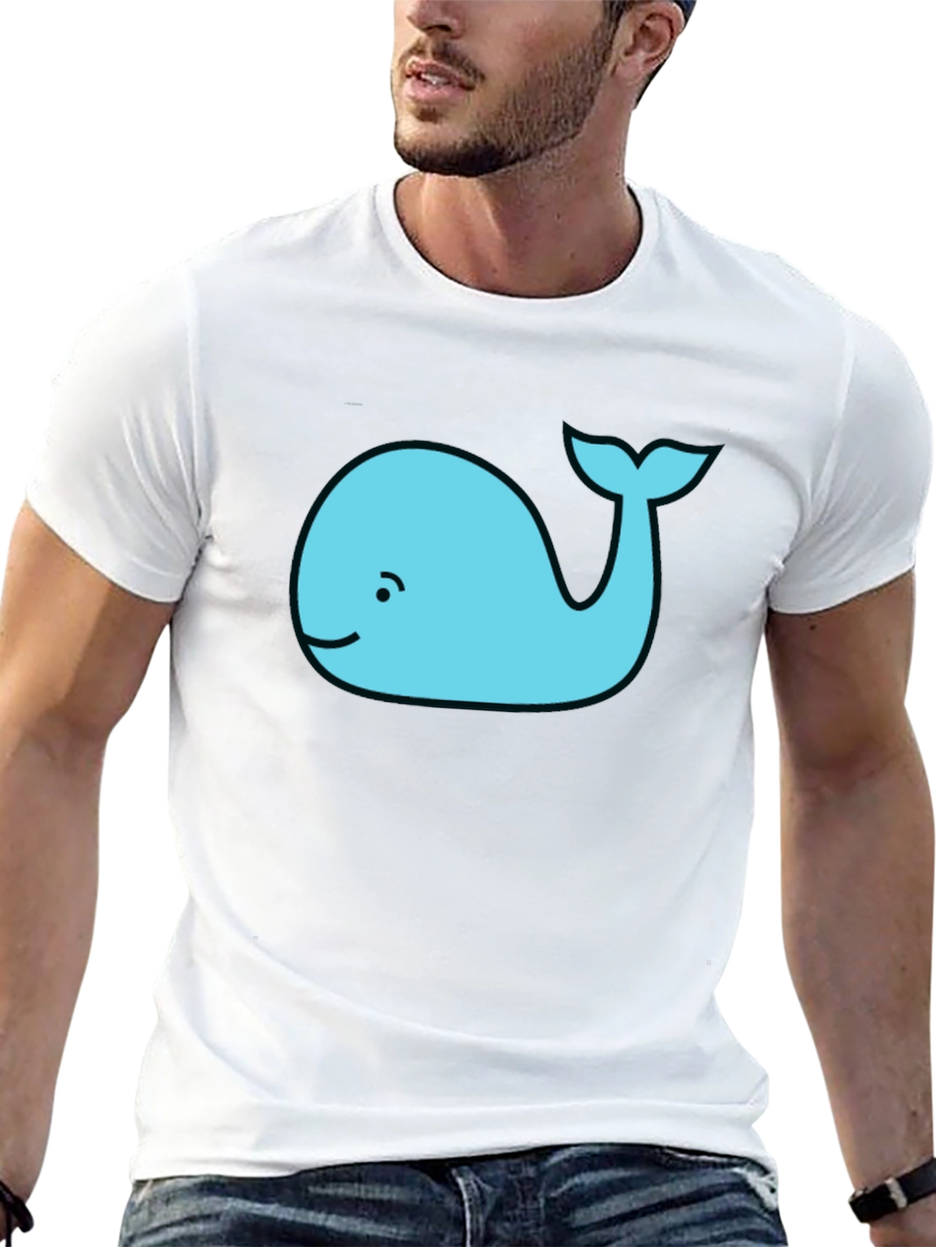 Black Cute Whale Graphic Tee - Black Cotton T-Shirt view 13
