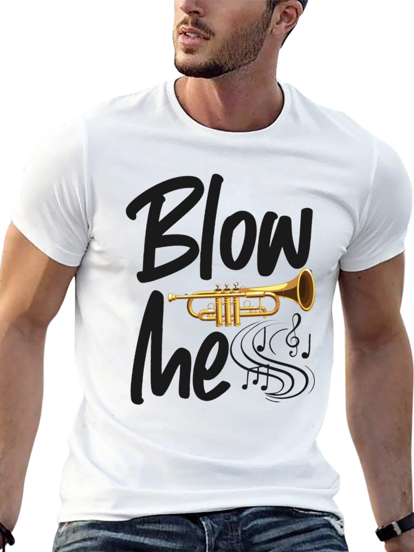 Black Blow Me Trumpet Graphic Black T-Shirt view 13