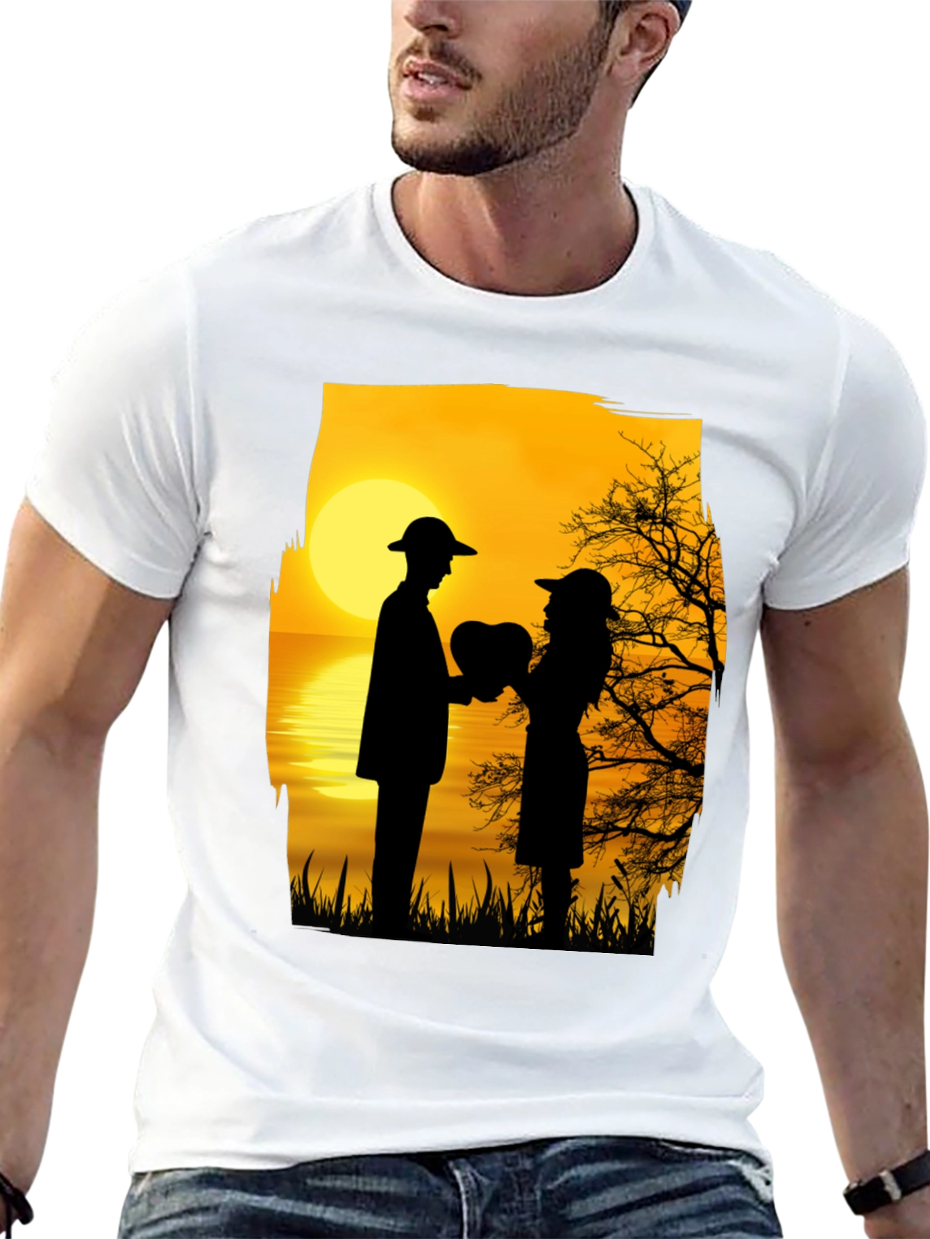 Black Romantic Sunset Silhouette T-Shirt view 13