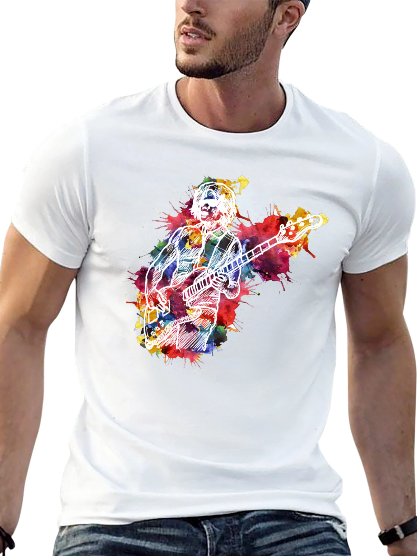 Black Musician Watercolor Graphic T-Shirt - Black view 13