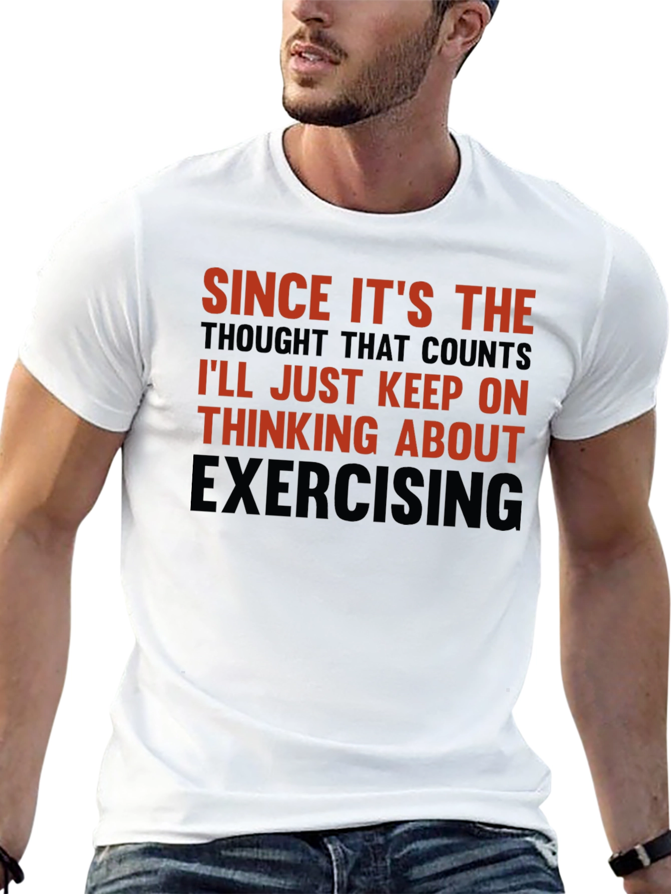 Black Funny Exercise T-Shirt: Thinking About Exercising view 13