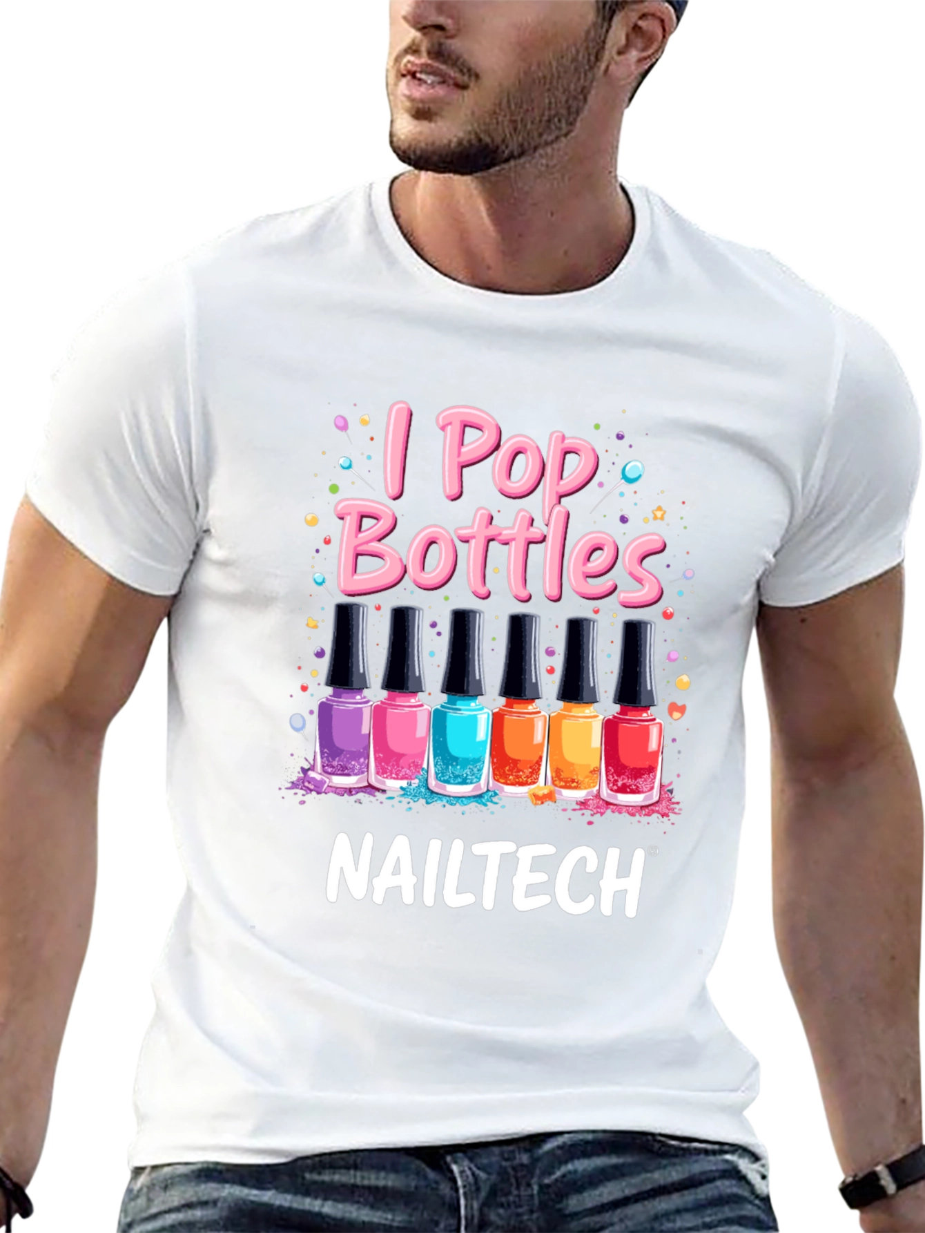 Black I Pop Bottles Nail Tech T-Shirt view 13