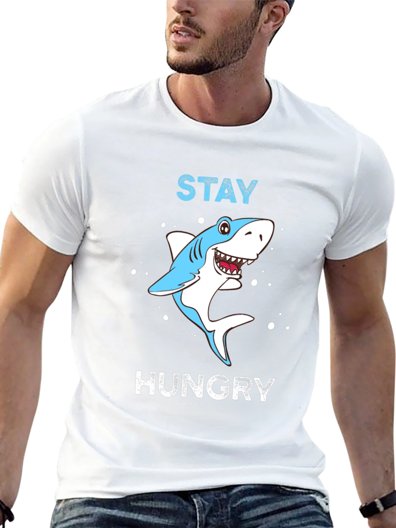 Black Stay Hungry Shark Graphic Tee view 13