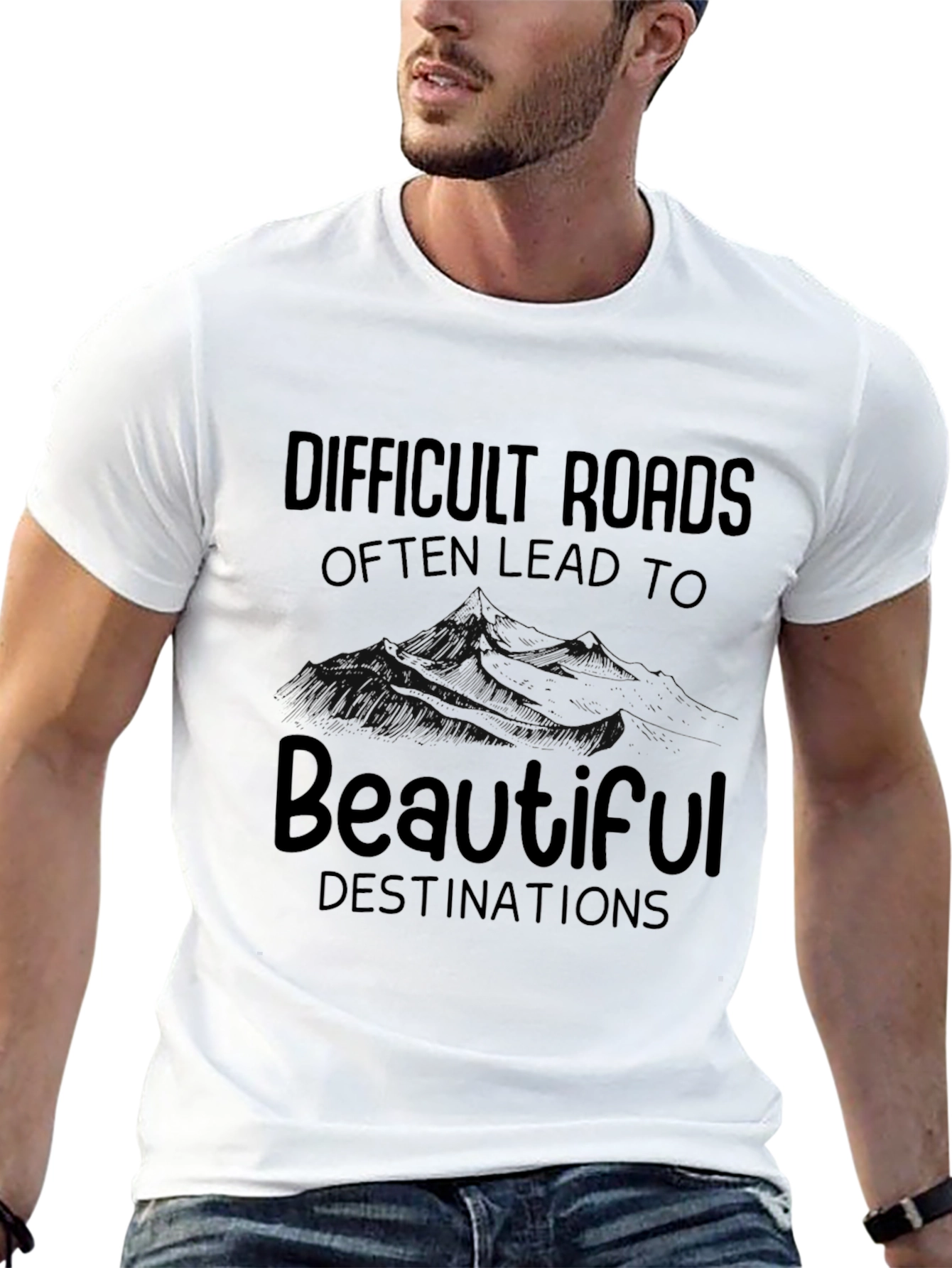 Black Inspirational Graphic Tee - Difficult Roads, Beautiful Destinations view 13