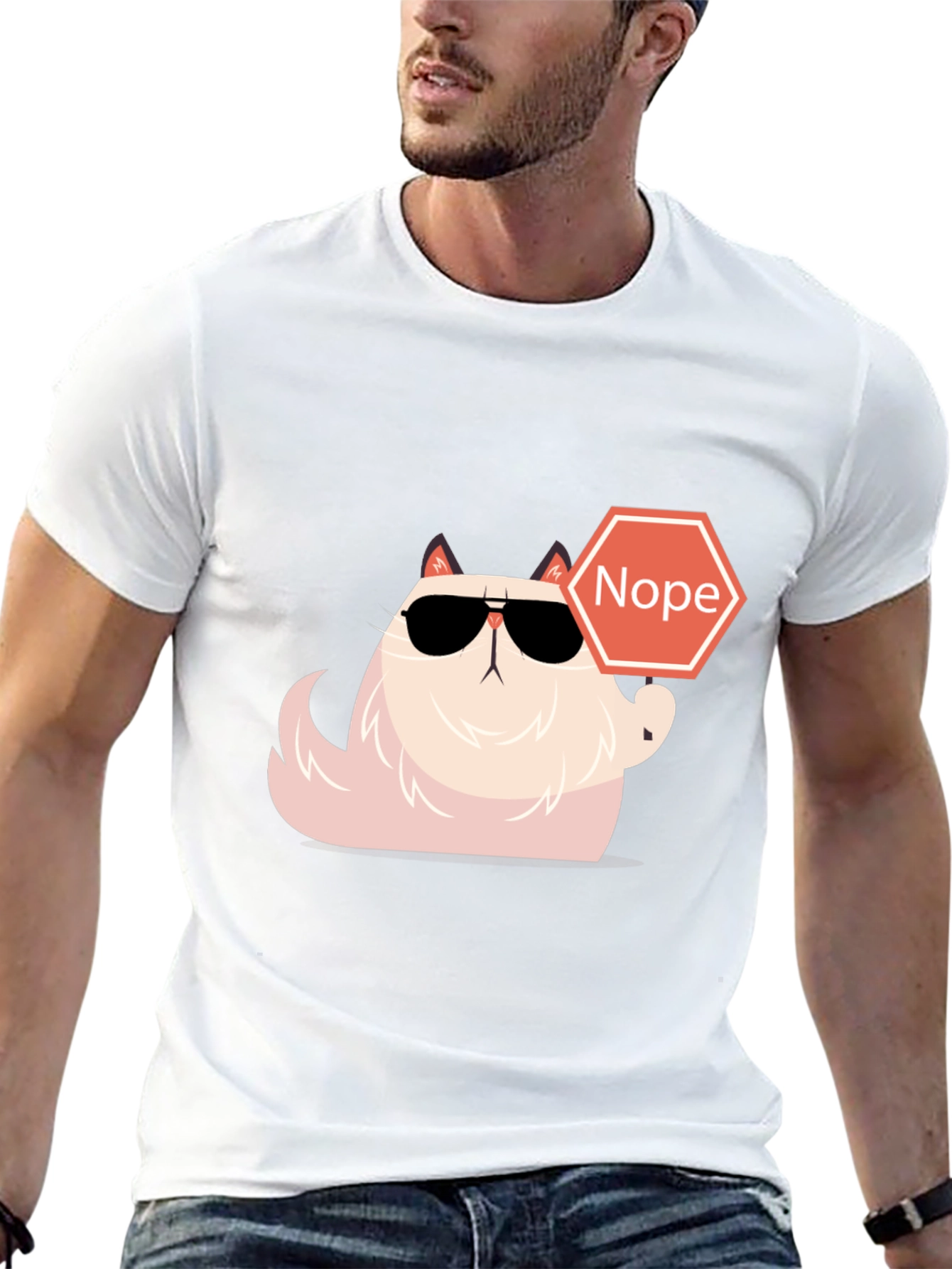 Black Cool Cat Nope T-Shirt - Funny Graphic Tee view 13