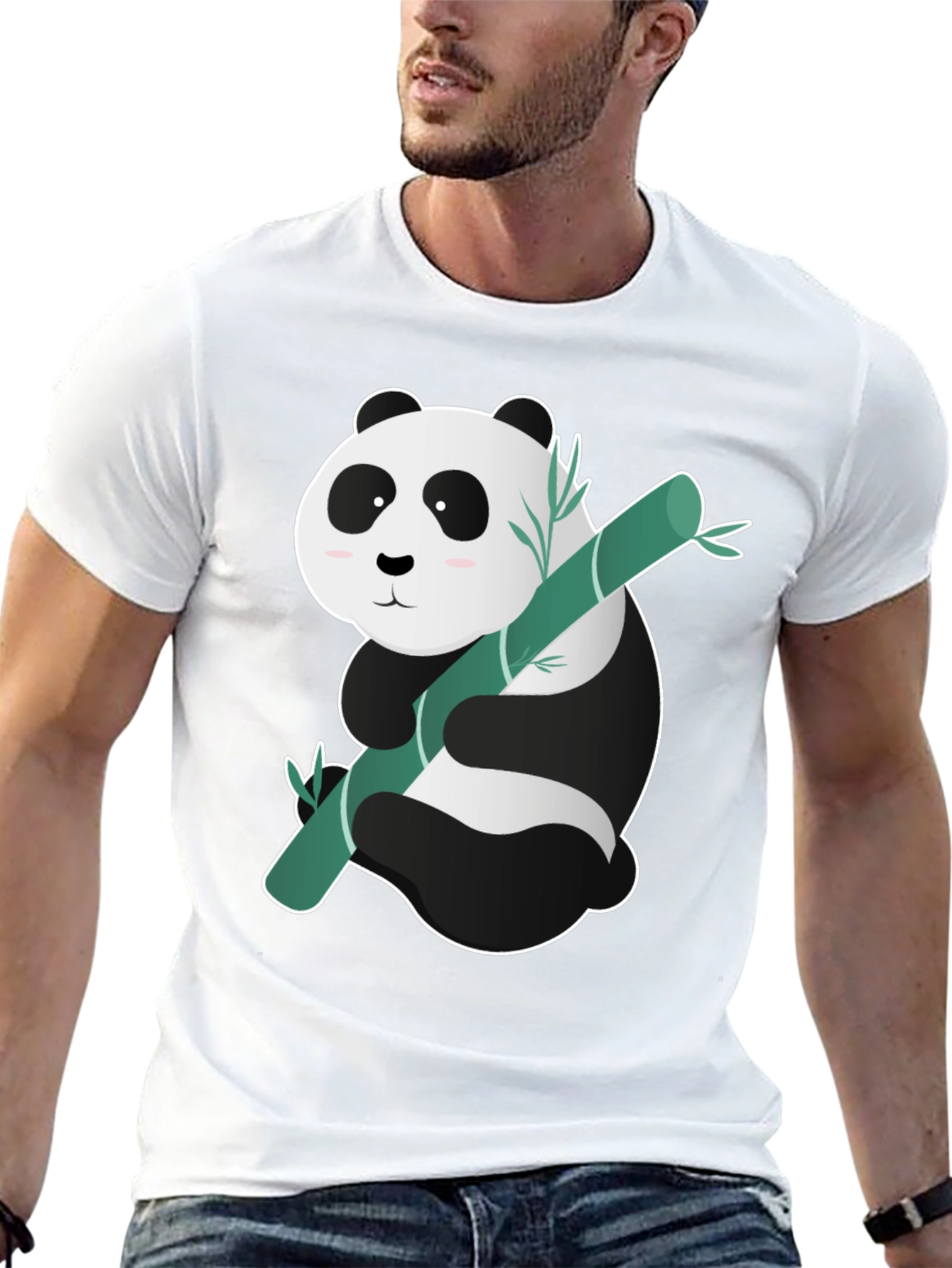 Black Cute Panda Bamboo T-Shirt - Black view 13