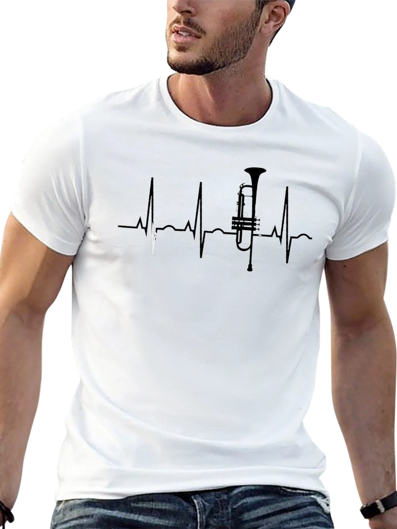 Black Music Lover T-Shirt - Trumpet Heartbeat Design view 13