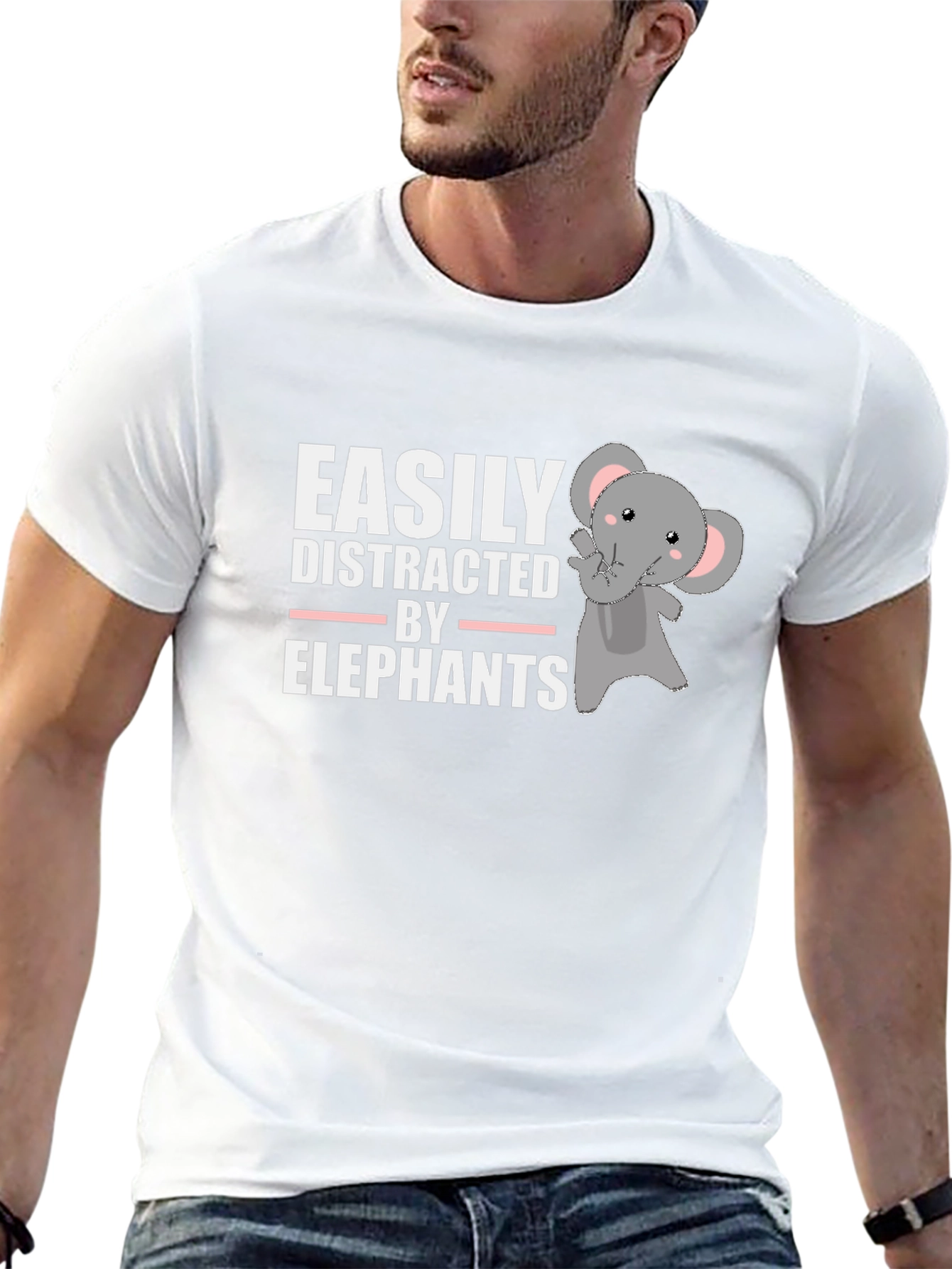 Black Easily Distracted By Elephants T-Shirt view 13