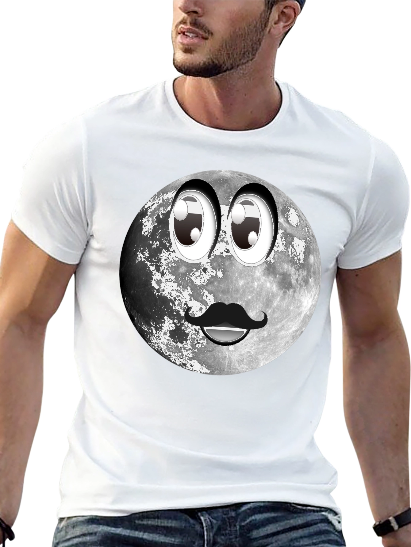 Black Humorous Moon Face Graphic Tee - Black view 13