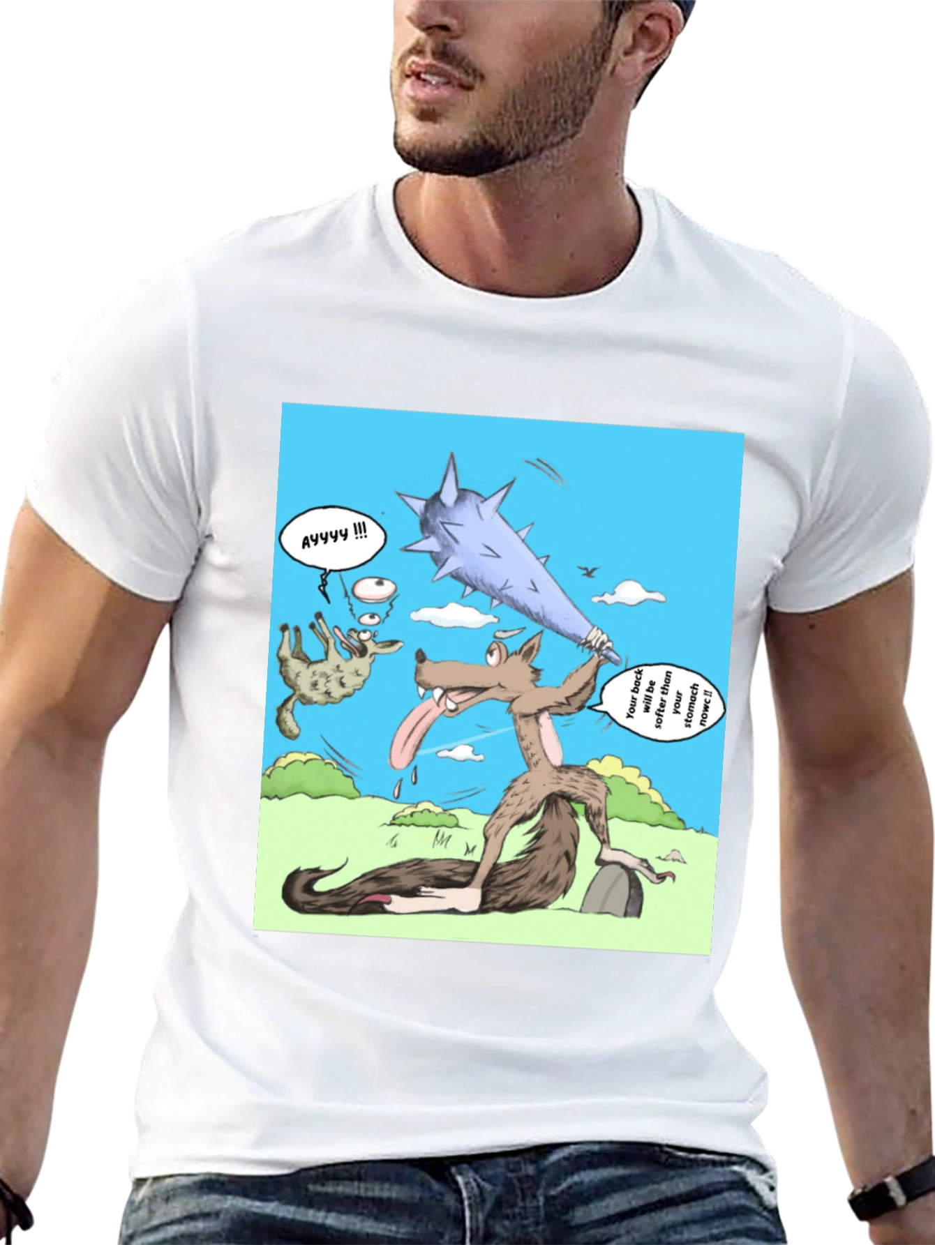 Black Cartoon Wolf T-Shirt view 13