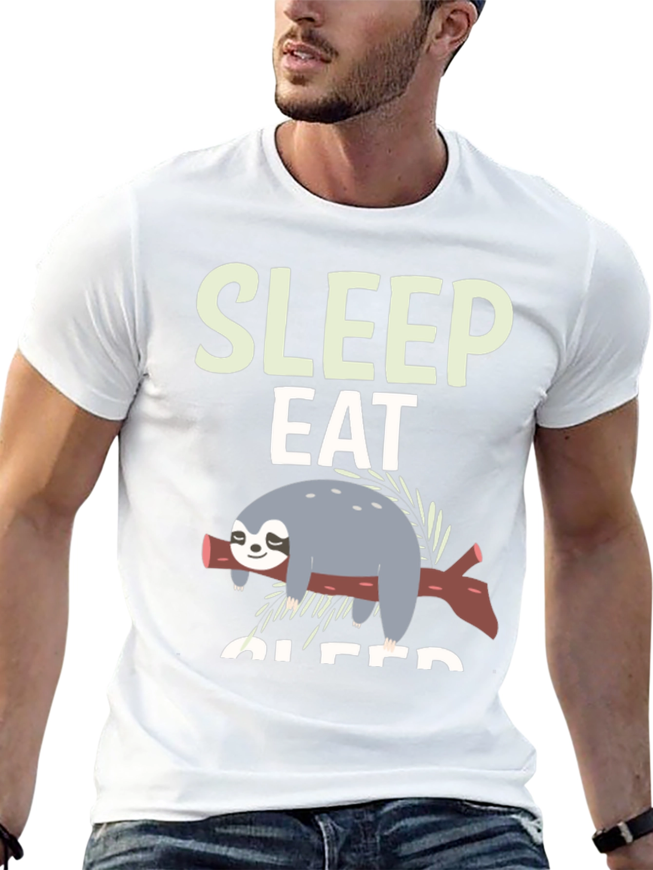 Black Sleep Eat Sloth Tee - Funny Relaxed Graphic T-Shirt view 13
