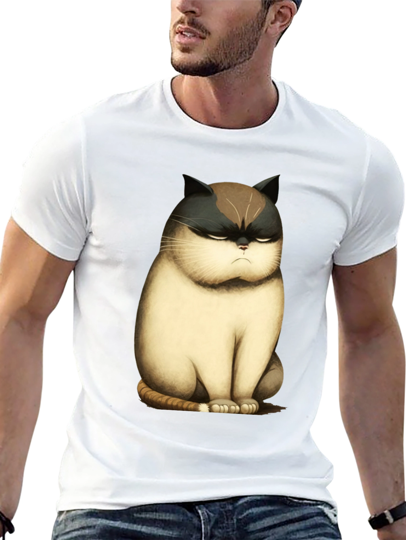 Black Grumpy Cat T-Shirt - Funny Cartoon Cat Tee view 13