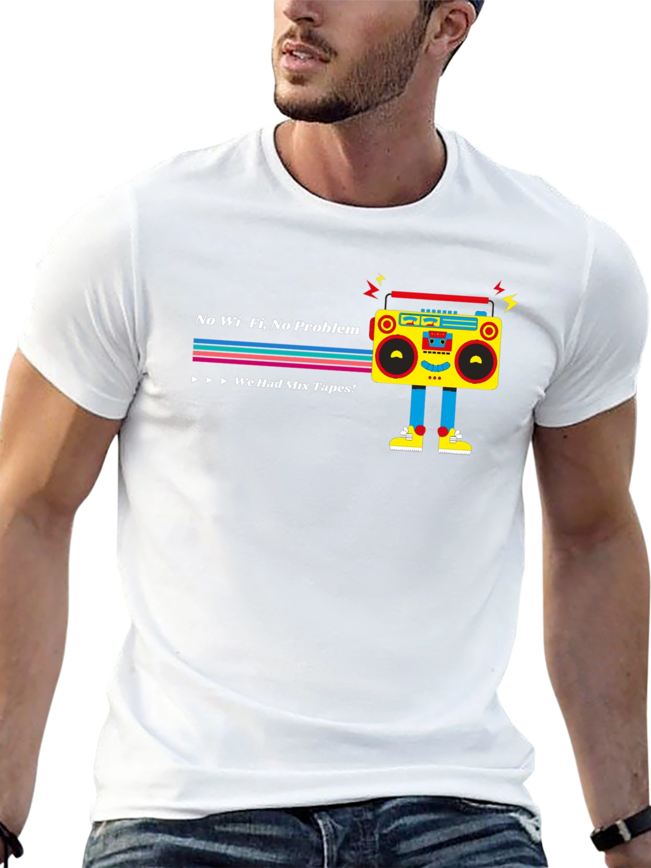 Black Retro Boombox T-Shirt - No Wifi, No Problem! view 13