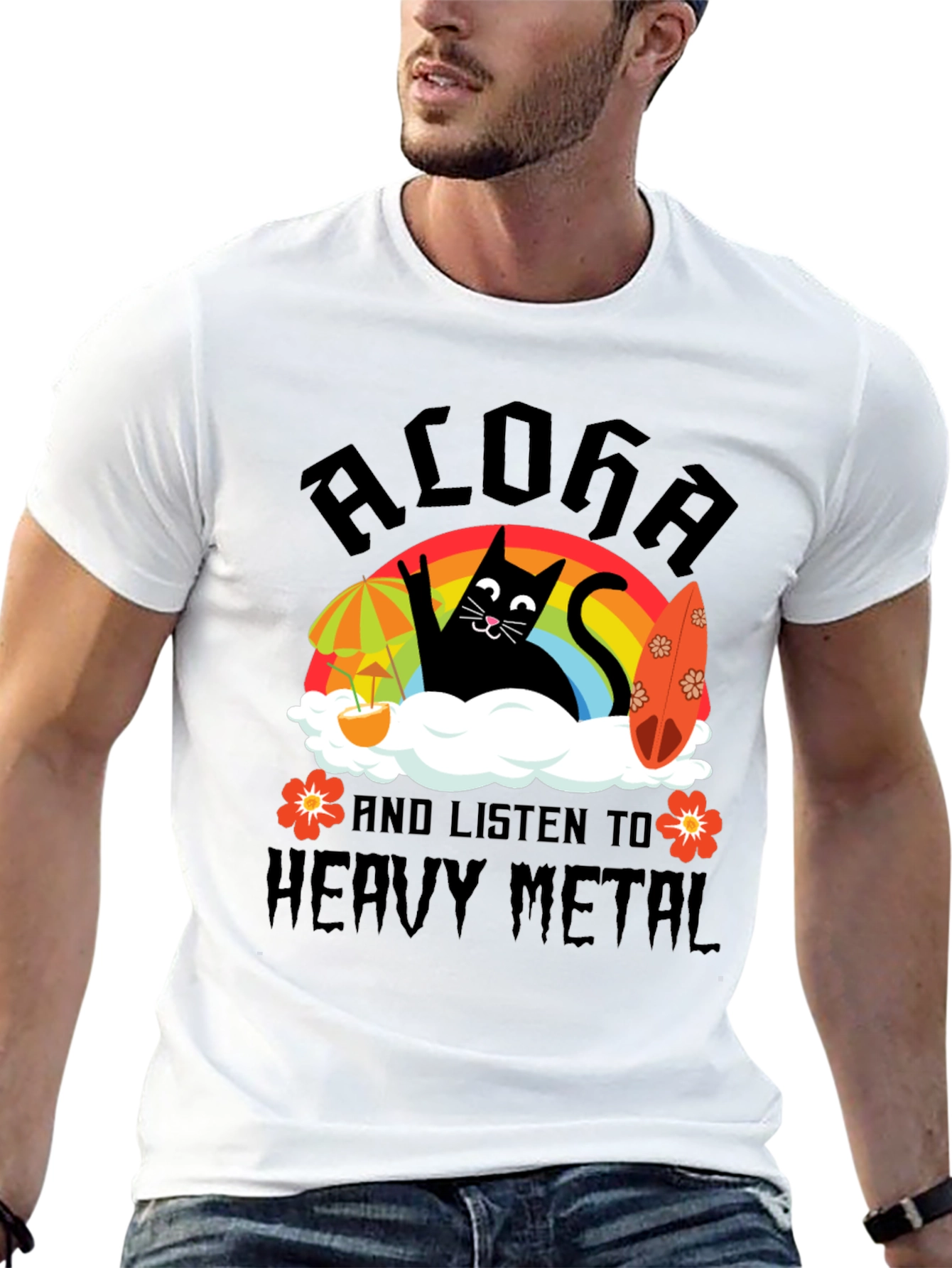 Black Aloha Heavy Metal Black Cat Graphic Tee view 13