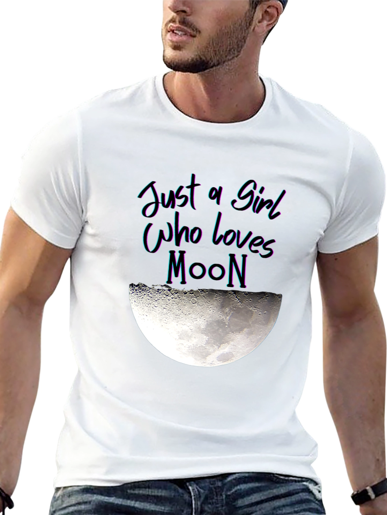 Black Just a Girl Who Loves Moon Graphic T-Shirt view 13