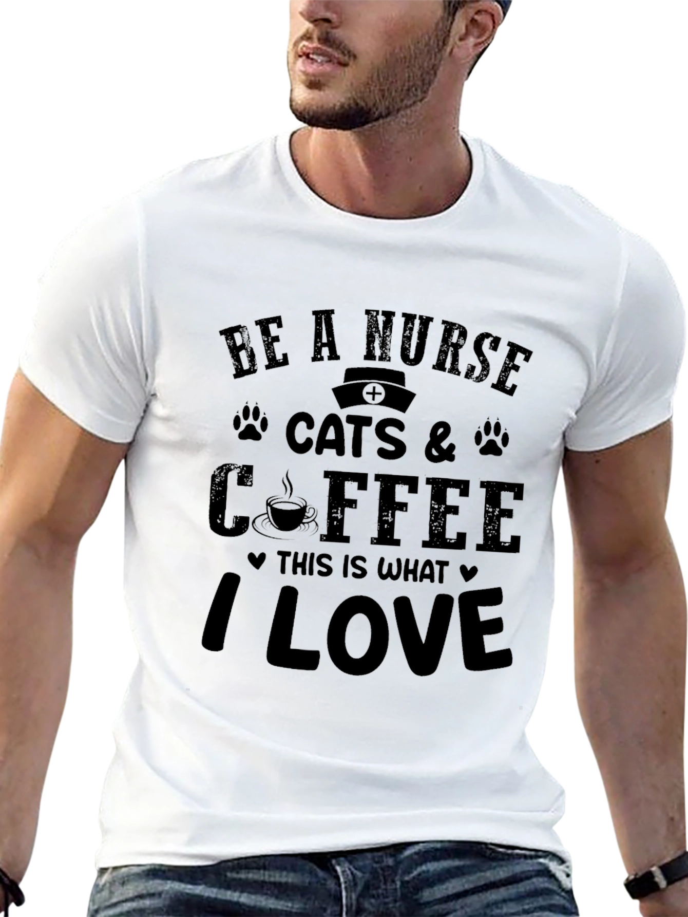 Black Nurse Cats & Coffee T-Shirt - I Love view 13