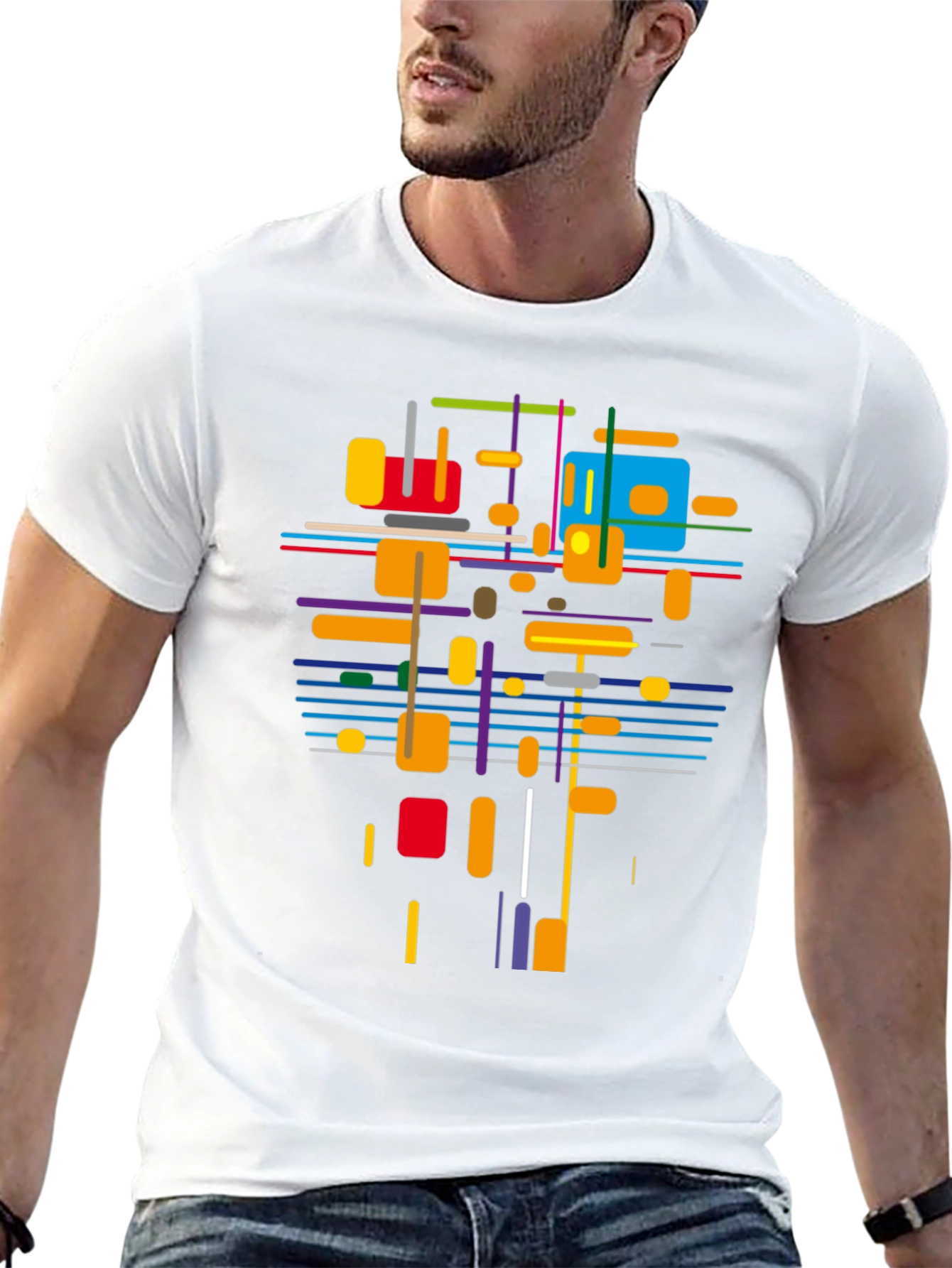 Black Abstract Geometric T-Shirt - Modern Art Tee view 13