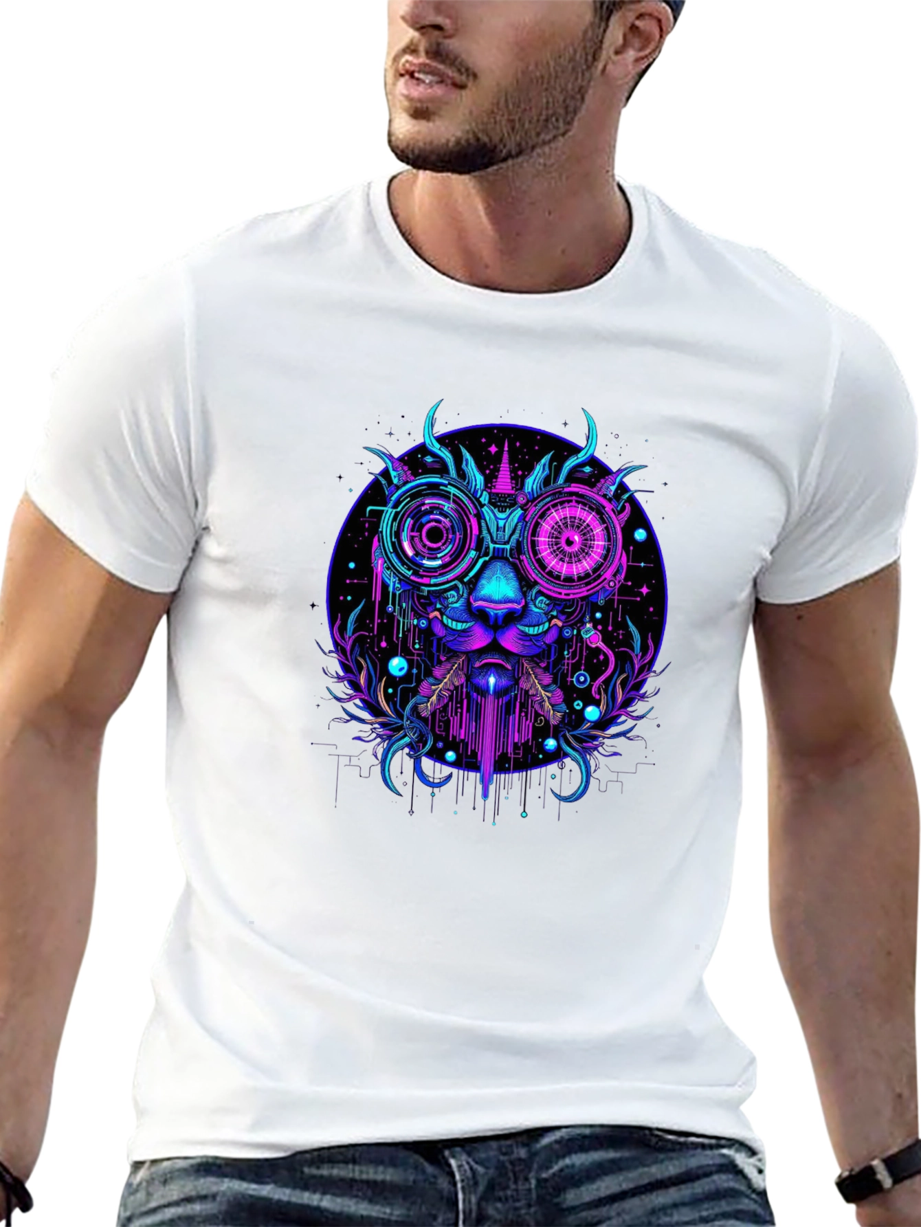 Black Cyberpunk Unicorn Graphic Tee - Bold Neon Design view 13