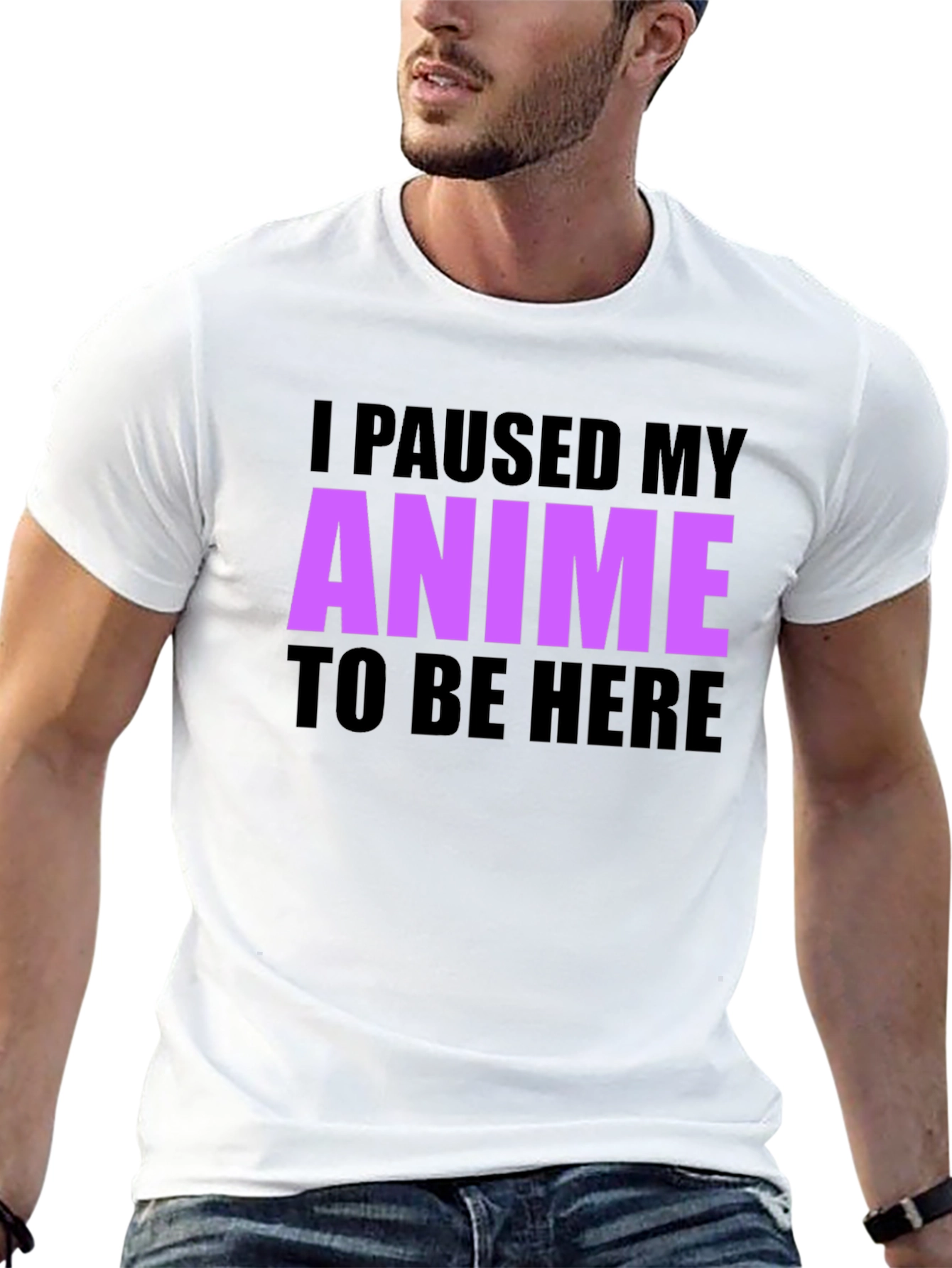 Black Anime Paused Graphic T-Shirt - Casual Crew Neck Tee view 13
