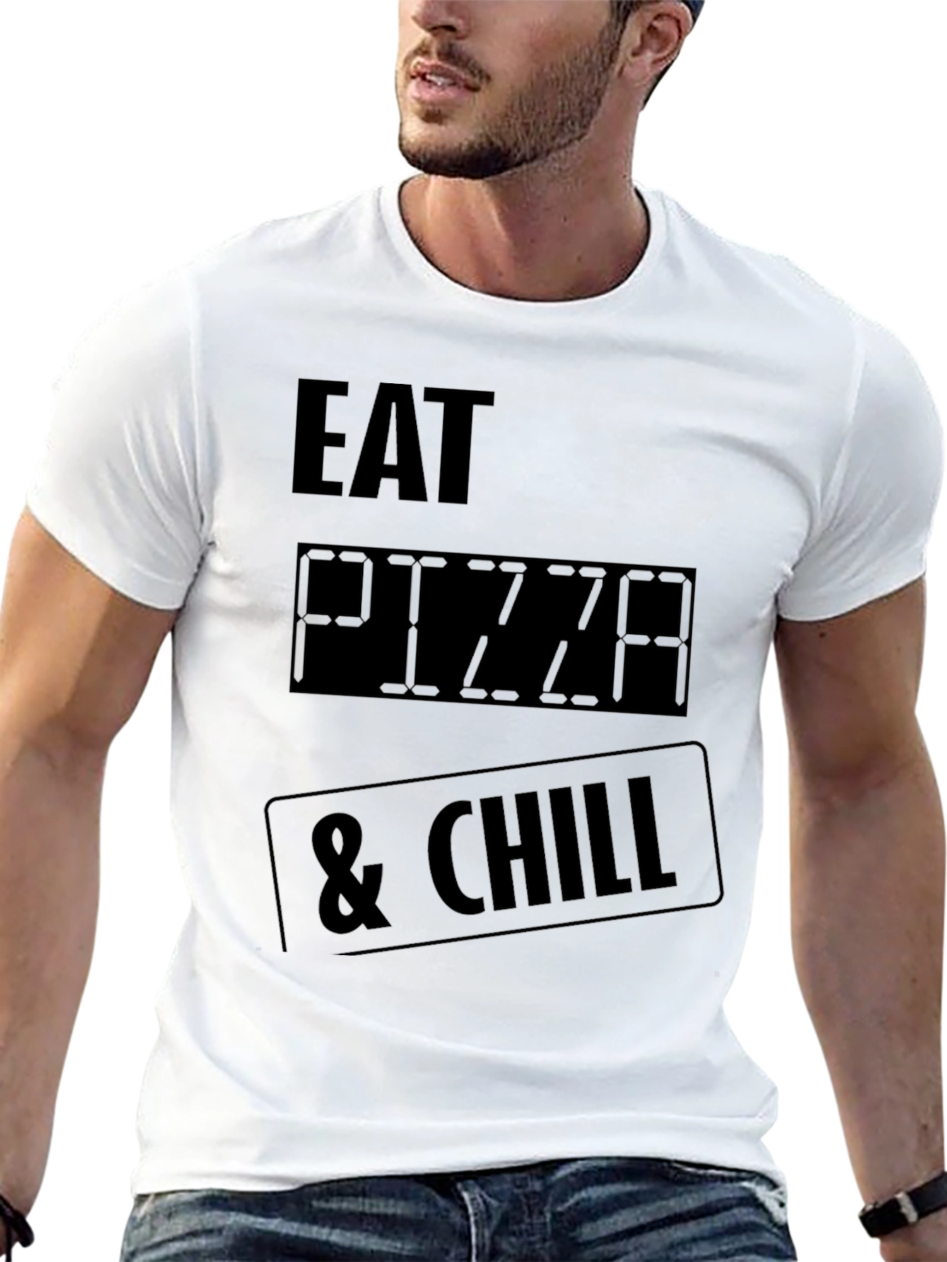 Black Eat Pizza & Chill Graphic Tee - Black Crew Neck T-Shirt view 13
