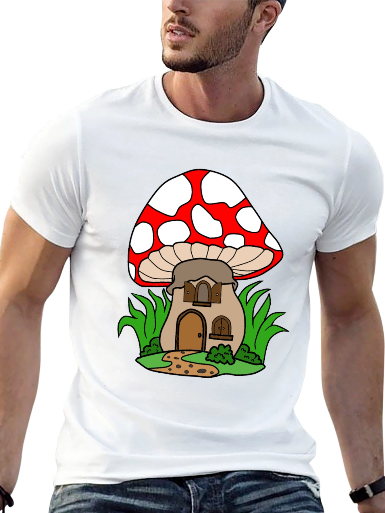 Black Mushroom House Graphic Tee - Fun & Unique Design view 13