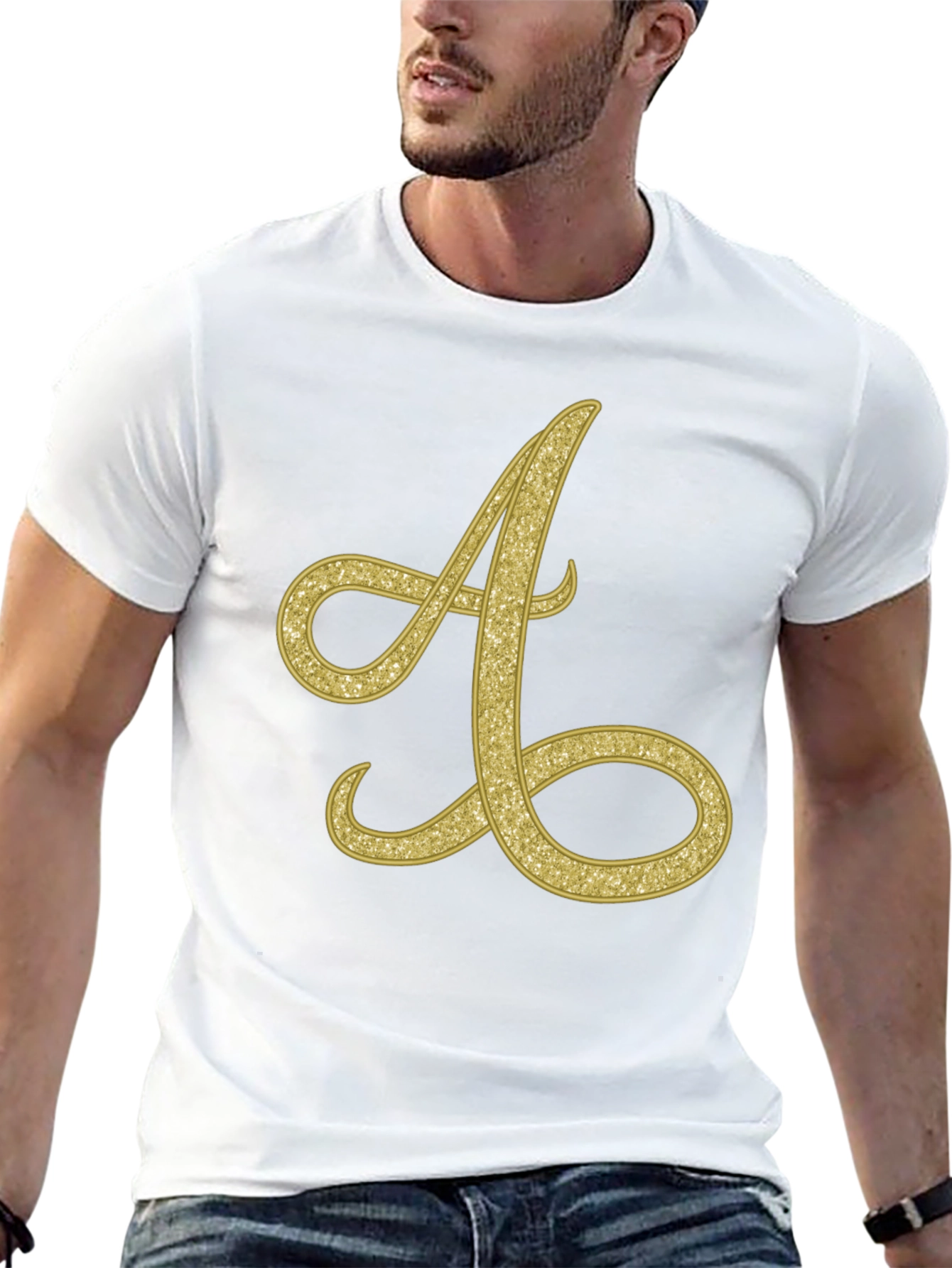 Black Golden Letter A T-Shirt view 13