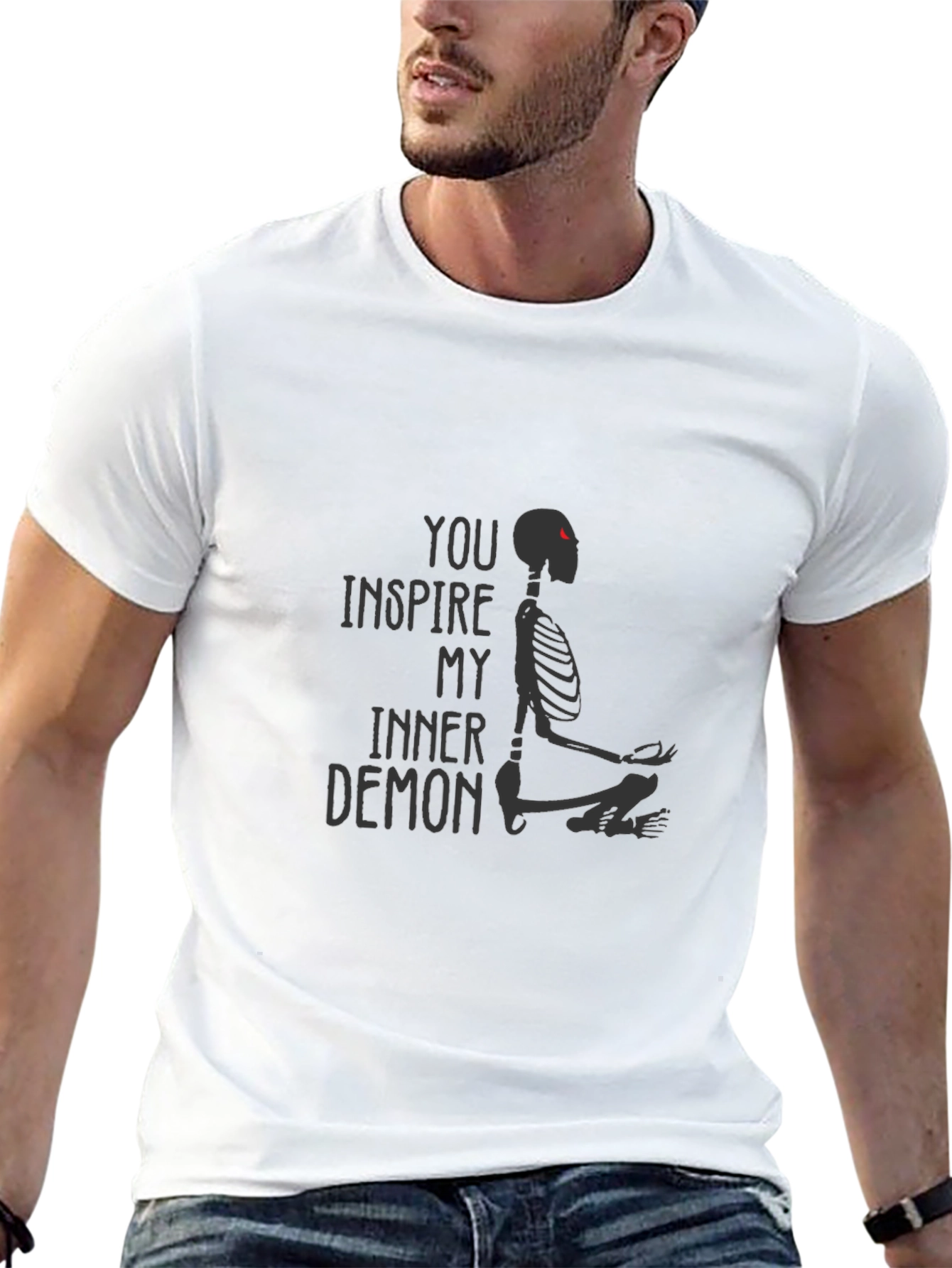 Black Inner Demon Graphic Tee - Meditating Skeleton Design view 13