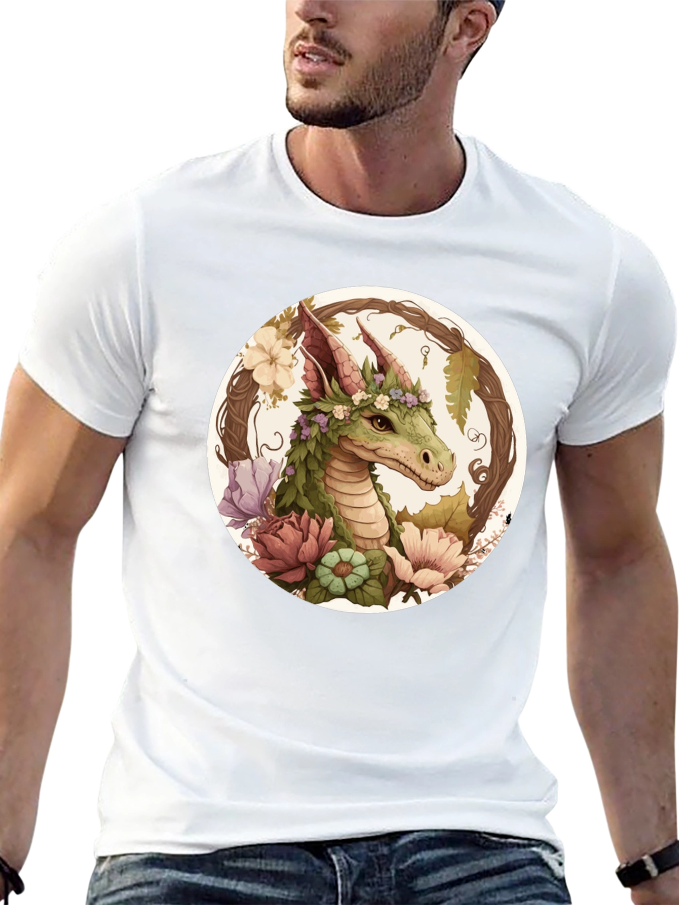 Black Floral Dragon T-Shirt - Unique Fantasy Tee view 13