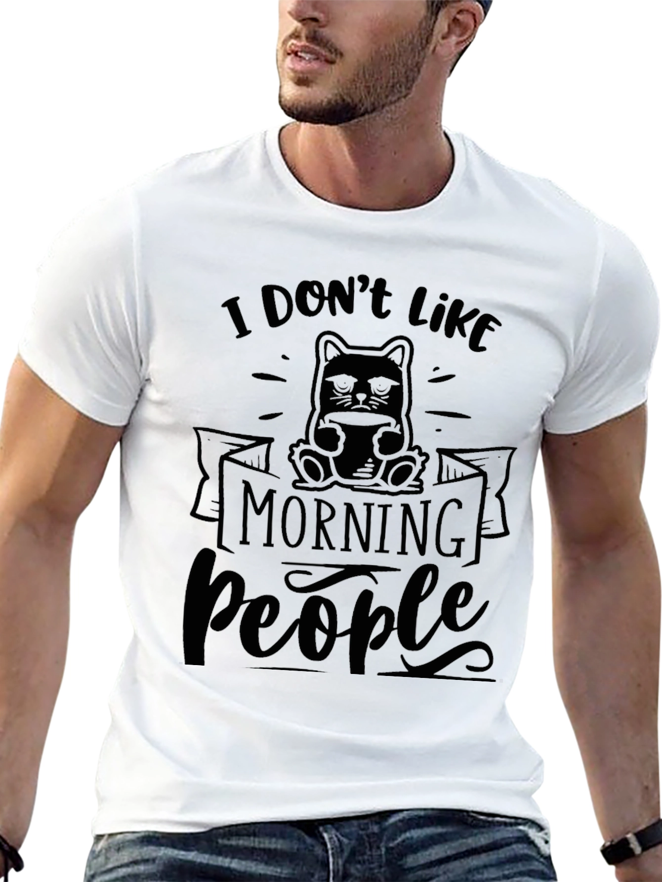 Black Funny Cat 'Morning People' Graphic Tee view 13