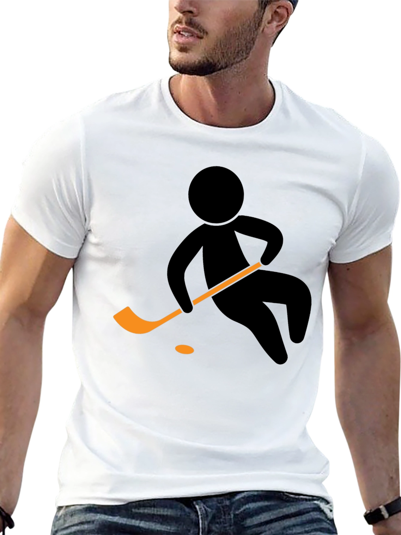 Black Hockey Player Graphic Tee - Black Cotton T-Shirt view 13