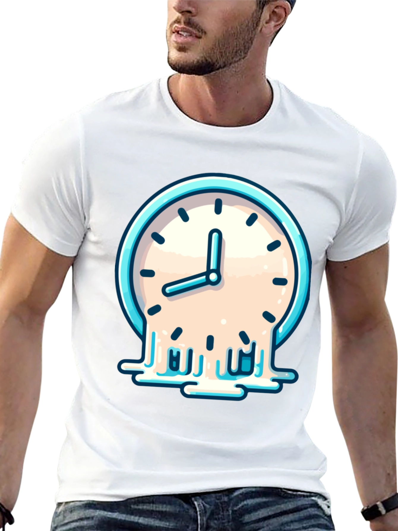 Black Melting Clock Graphic T-Shirt - Black Cotton Tee view 13