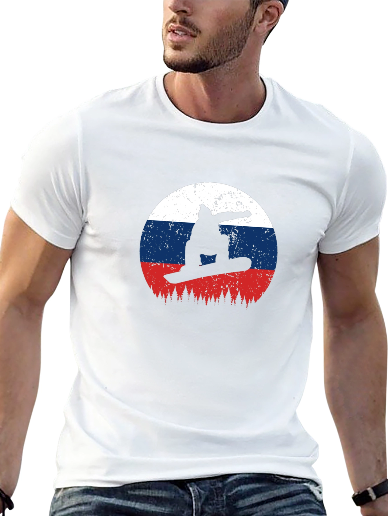 Black Snowboard Russia Flag T-Shirt view 13
