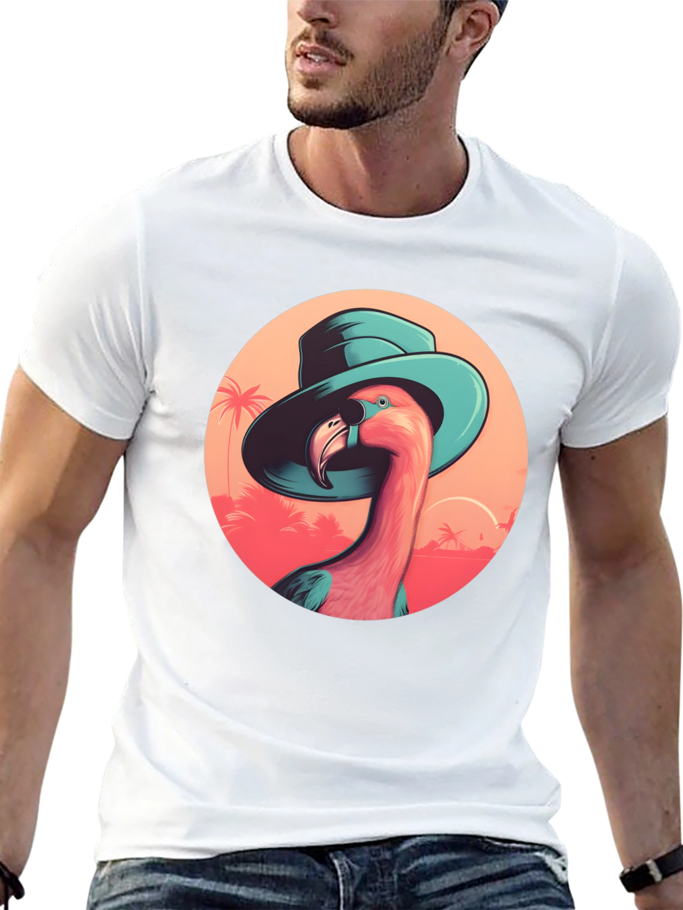 Black Flamingo in Hat Graphic Tee - Tropical Vacation Style view 13